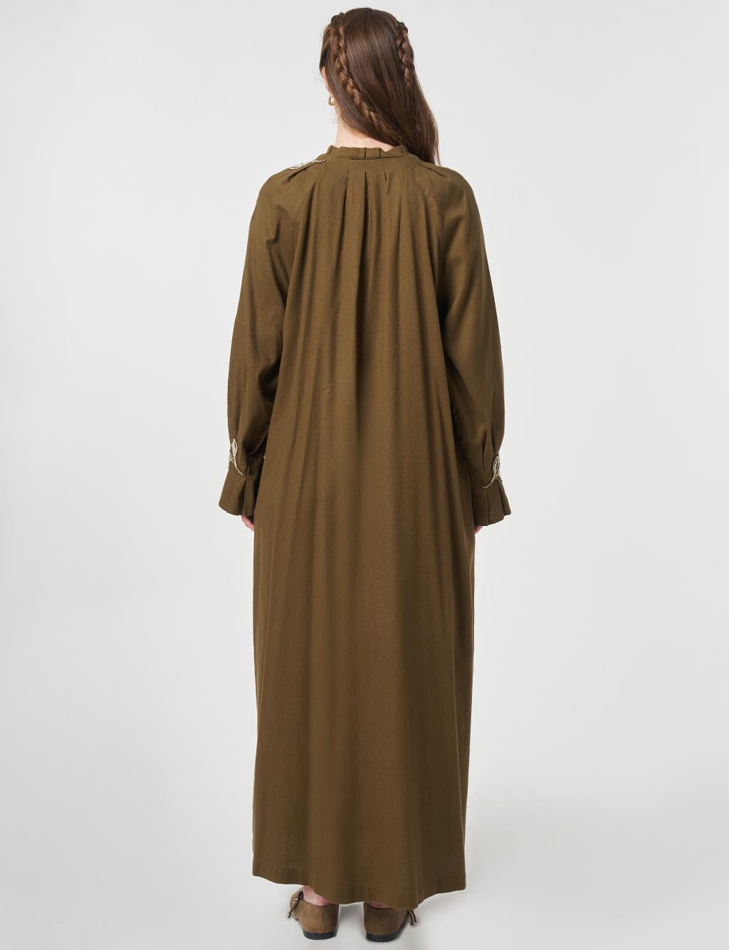 Cuff Detailed Non-Denim Dress Dark Khaki