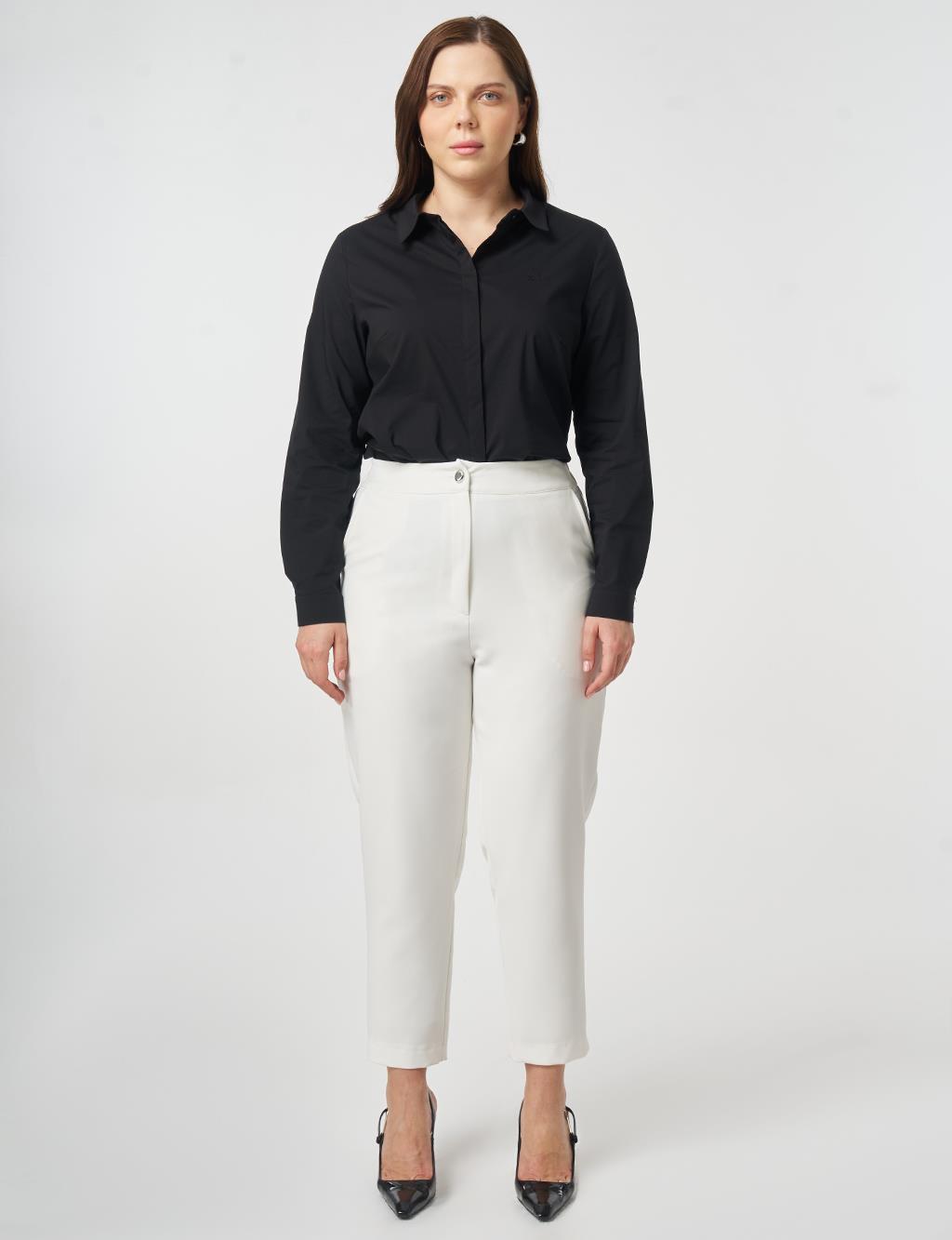 Bel Lastikli Dar Paça Pantolon Ekru