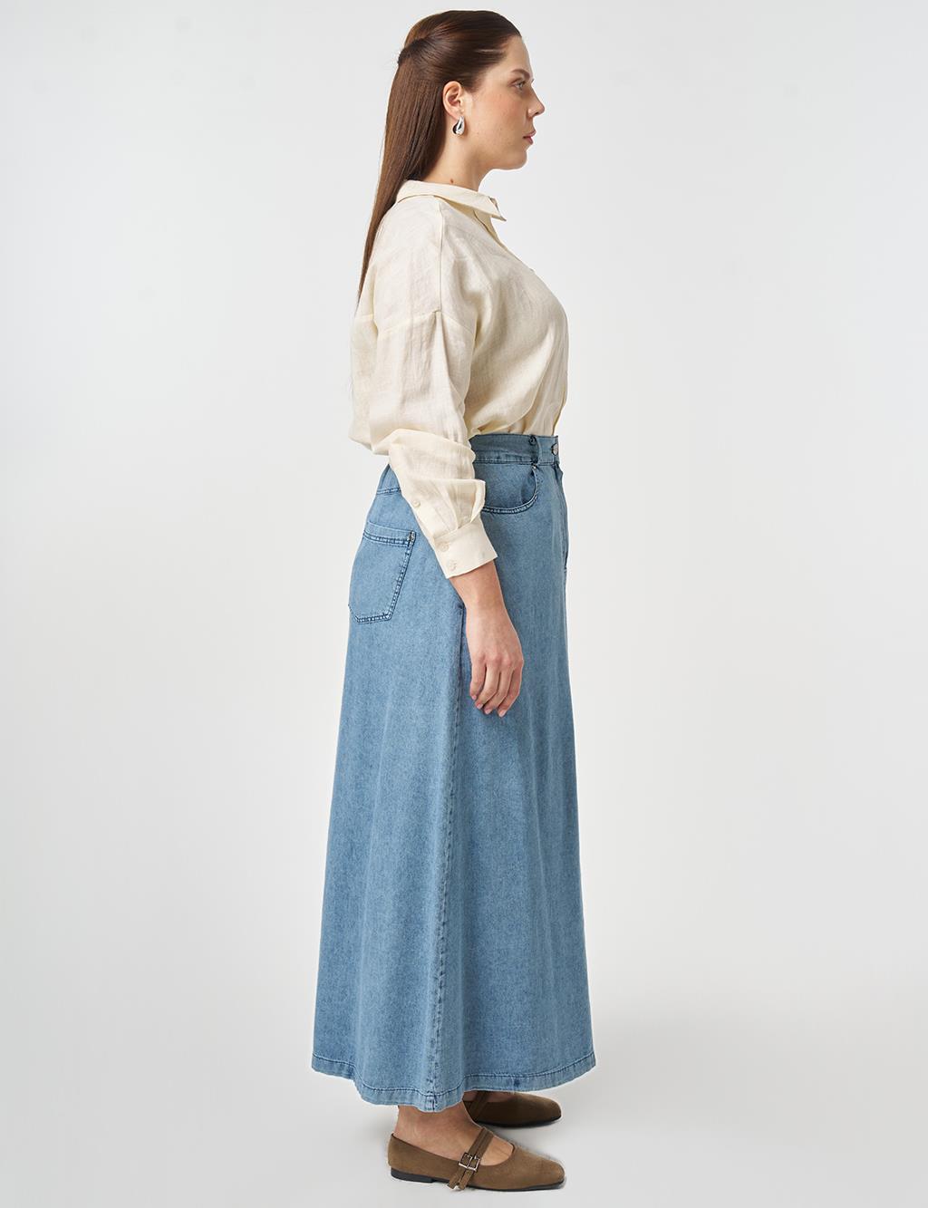Washed Denim Skirt Blue