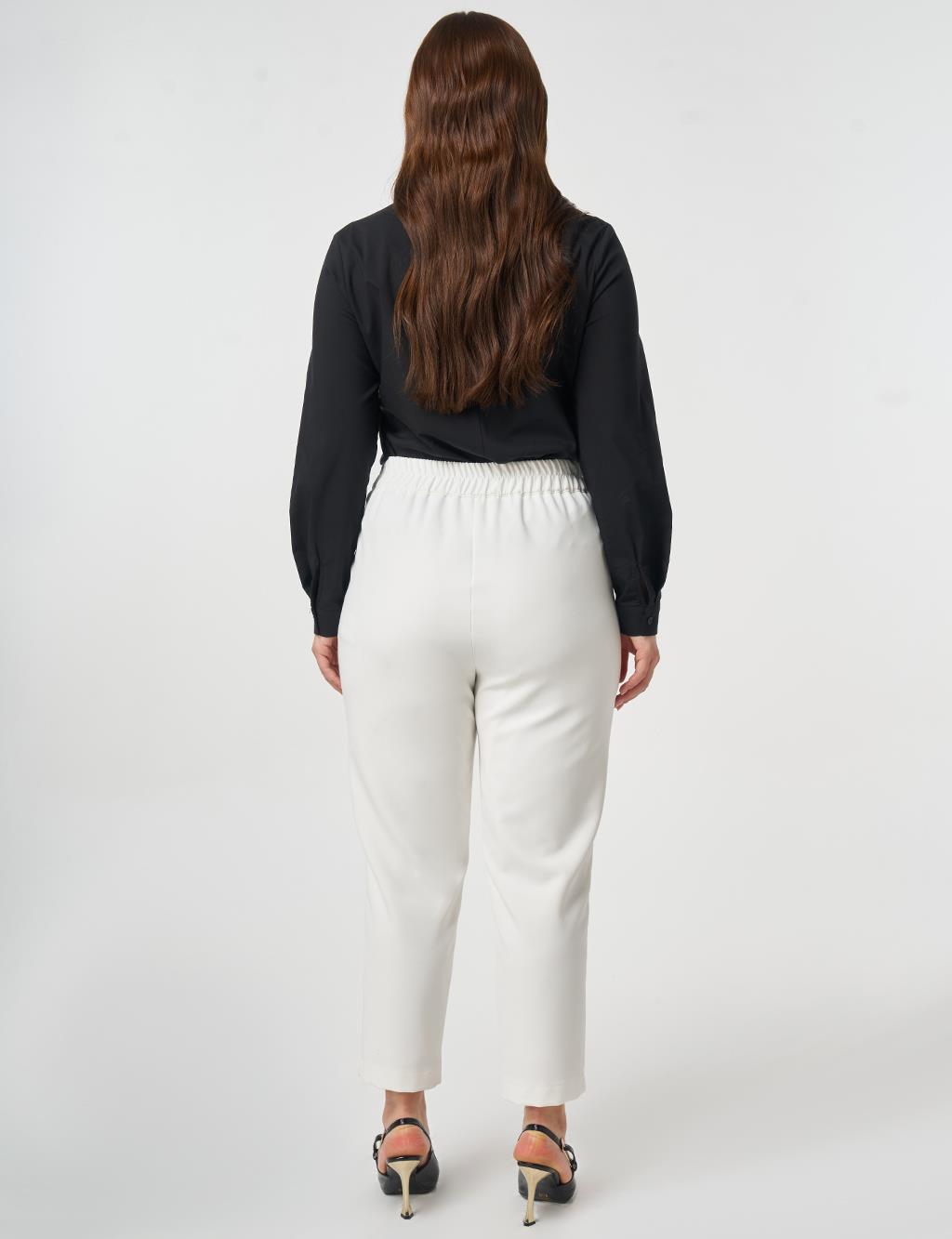 Bel Lastikli Dar Paça Pantolon Ekru