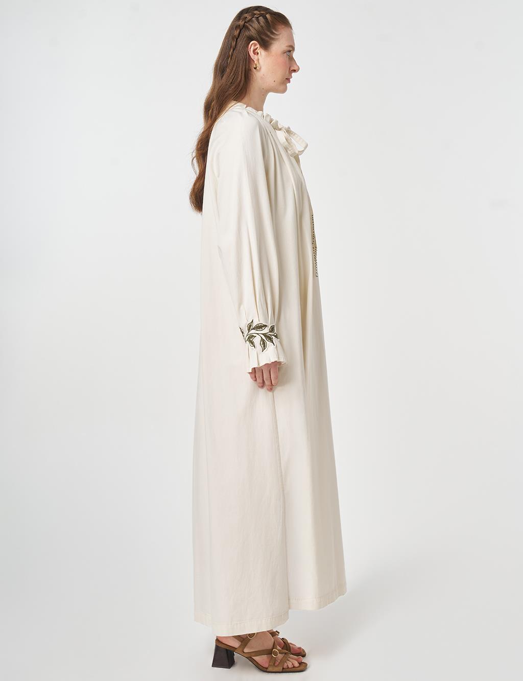 Cuff Detailed Lyocell Cotton Dress Cream