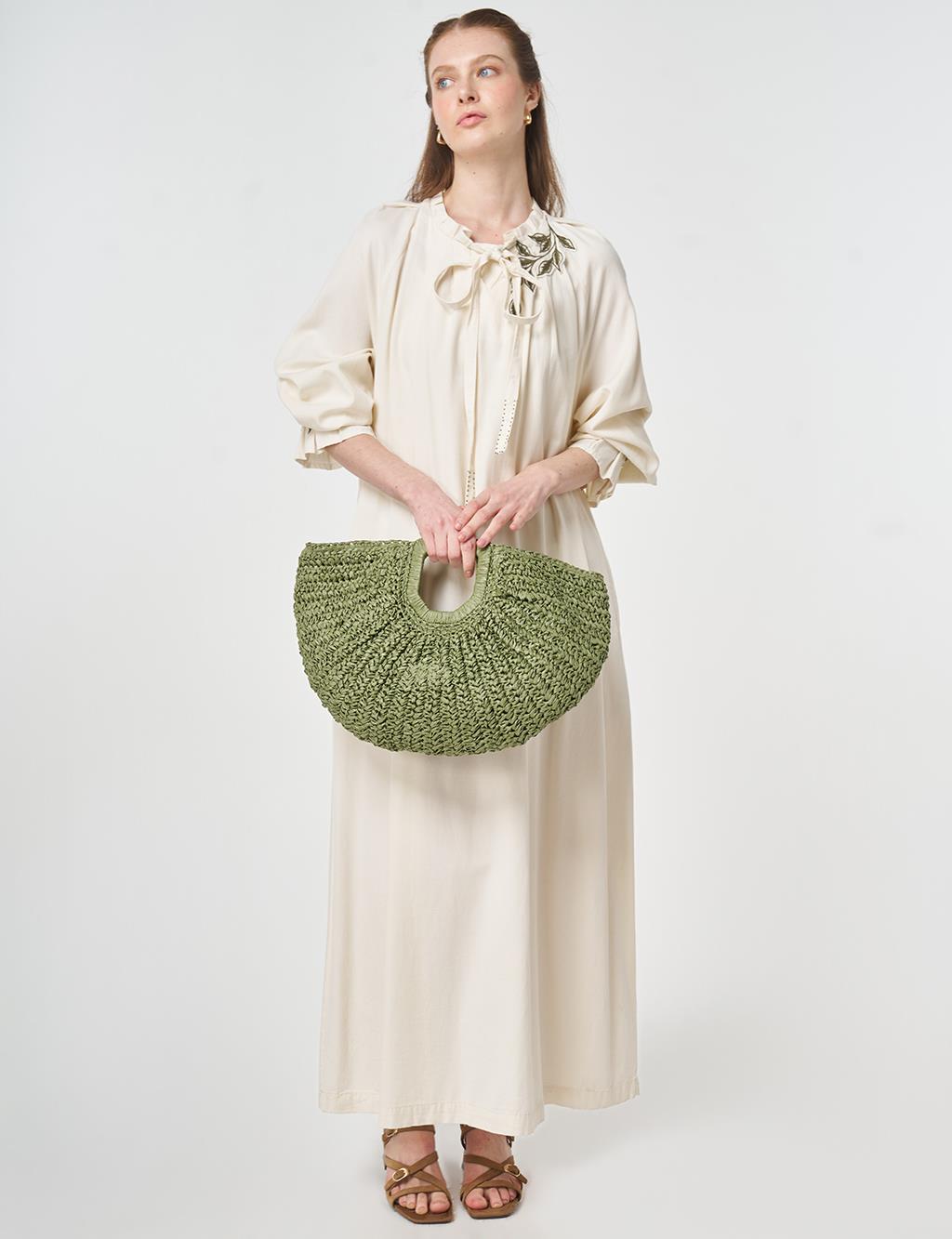 Cuff Detailed Lyocell Cotton Dress Cream