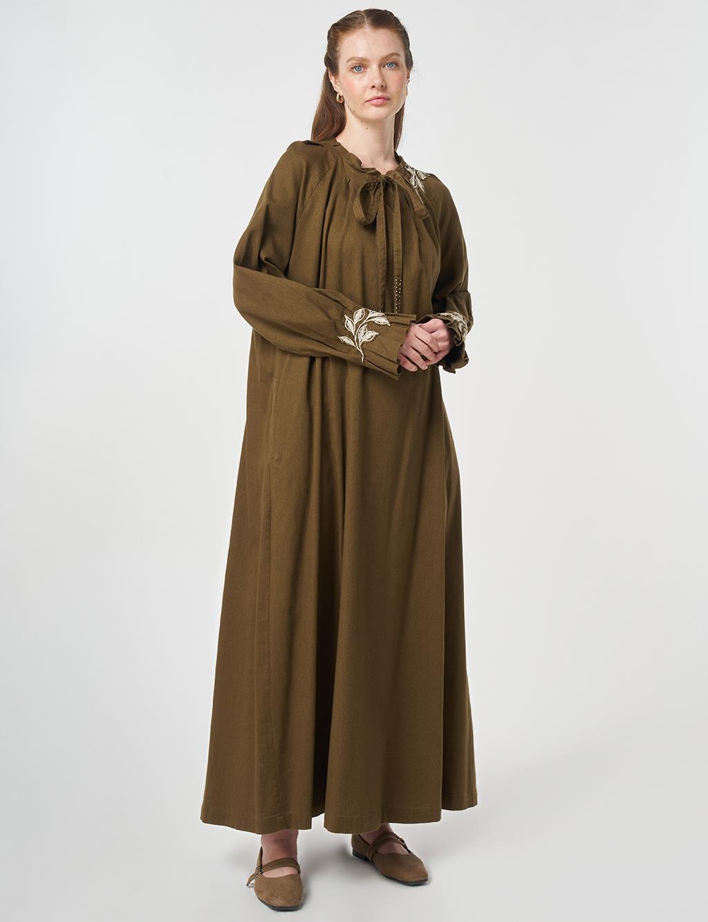 Cuff Detailed Non-Denim Dress Dark Khaki