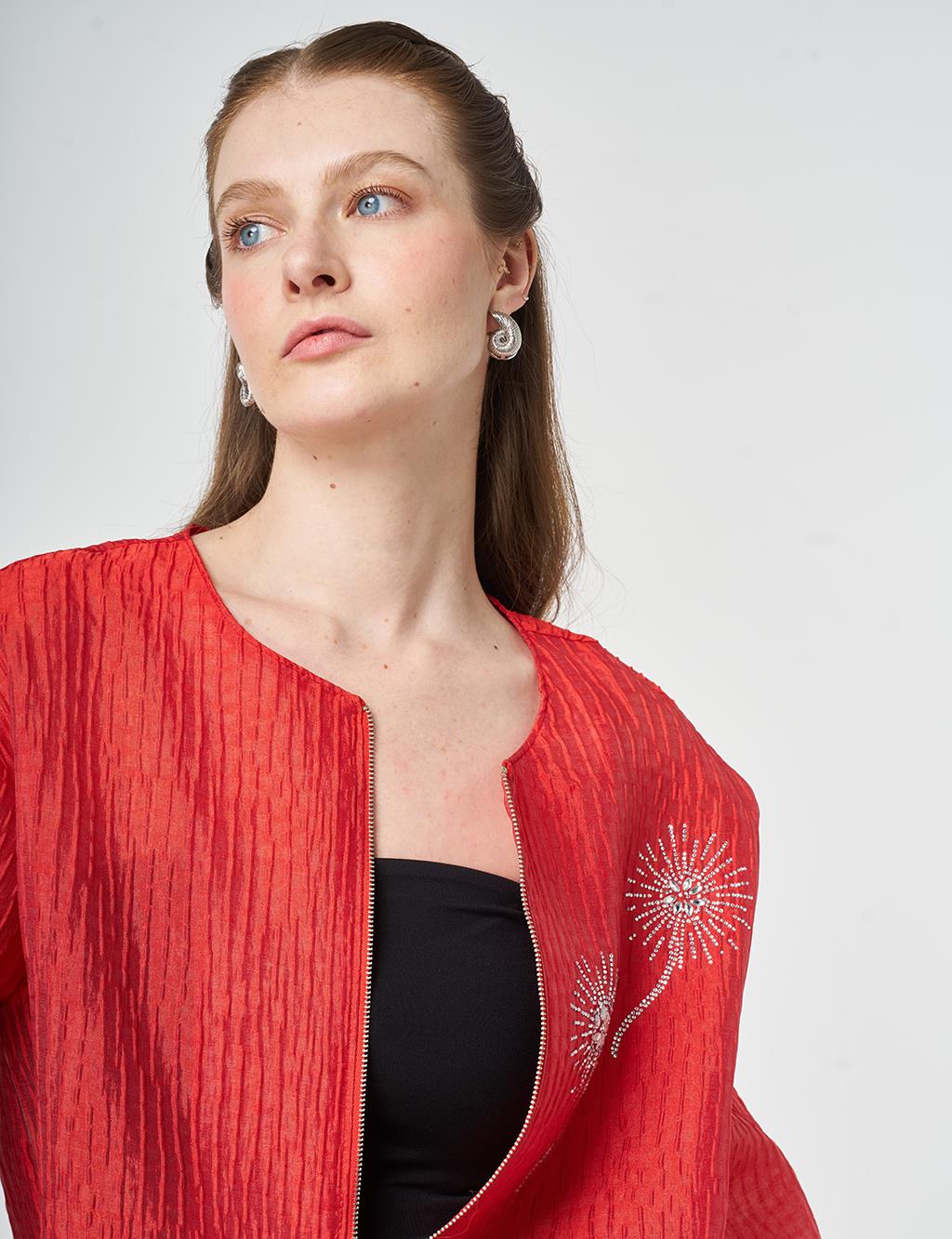 Hotfix Printed Embossed Jacket Red