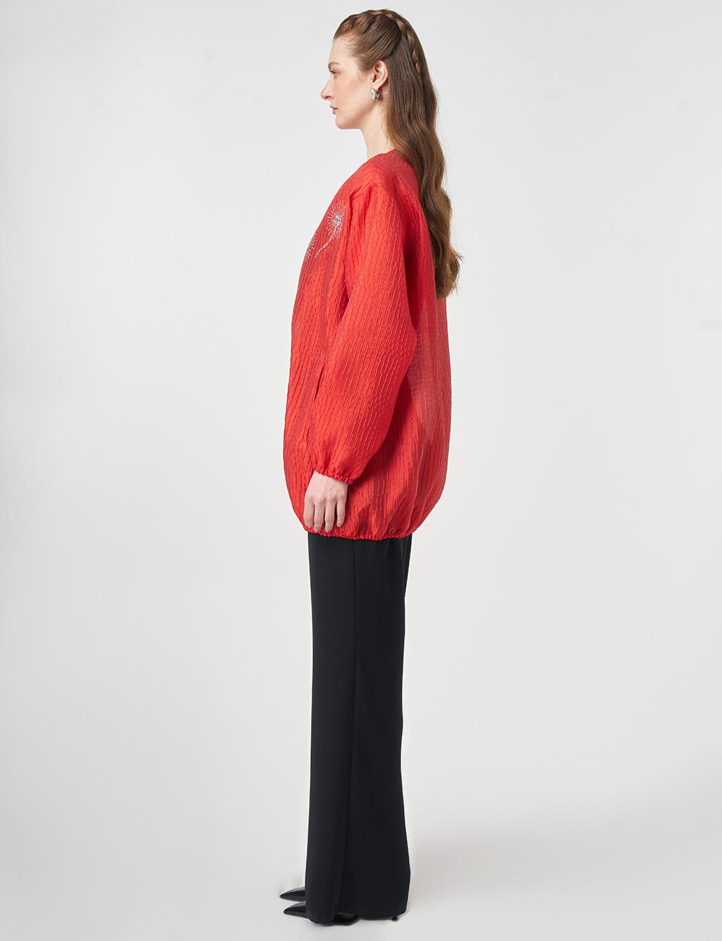 Hotfix Printed Embossed Jacket Red