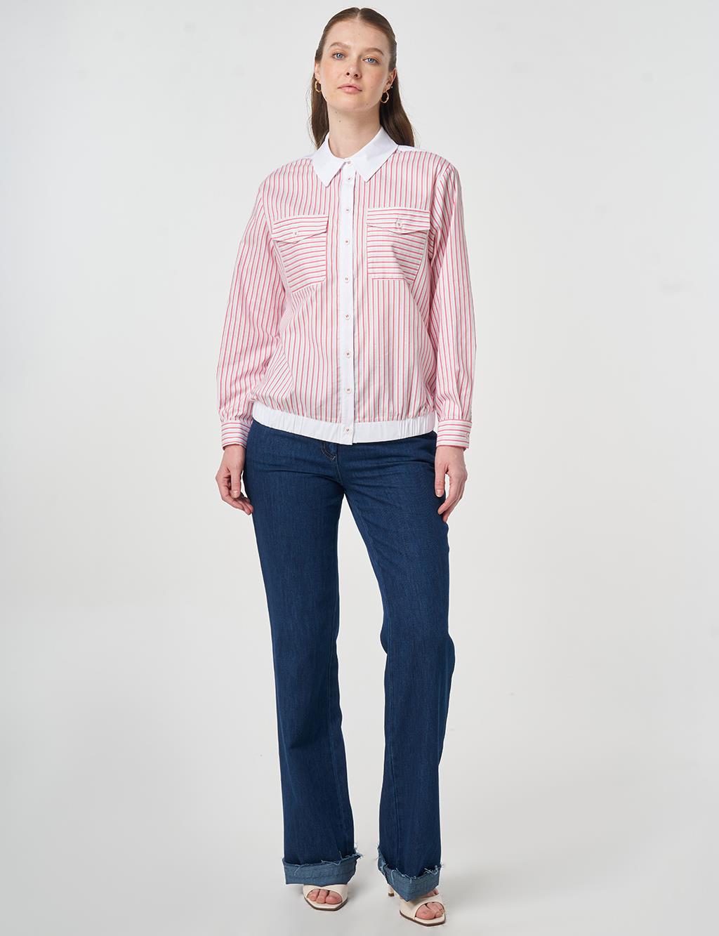 Striped Cotton Blouse Fuchsia