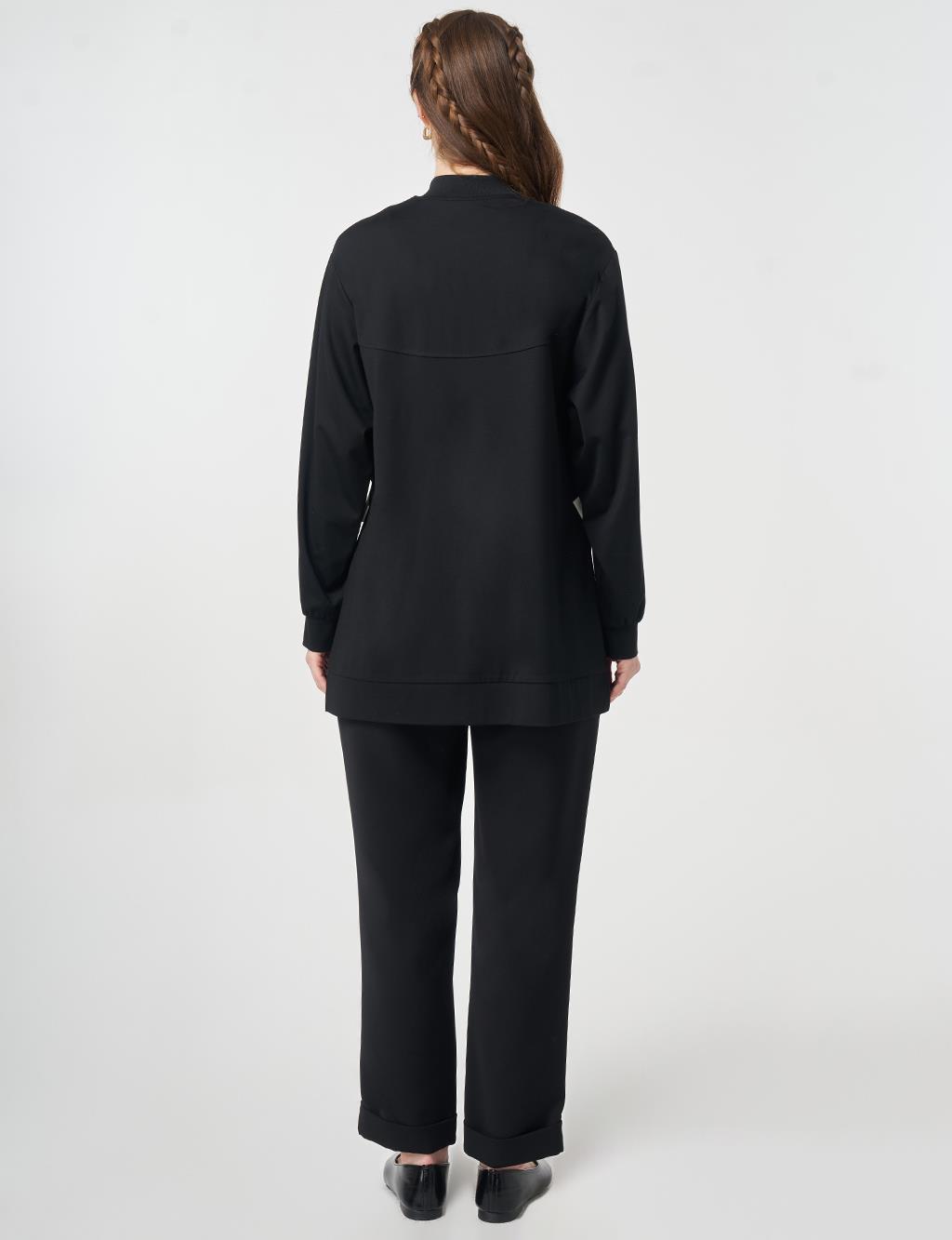 Zipper Closure College Collar Jacket Black