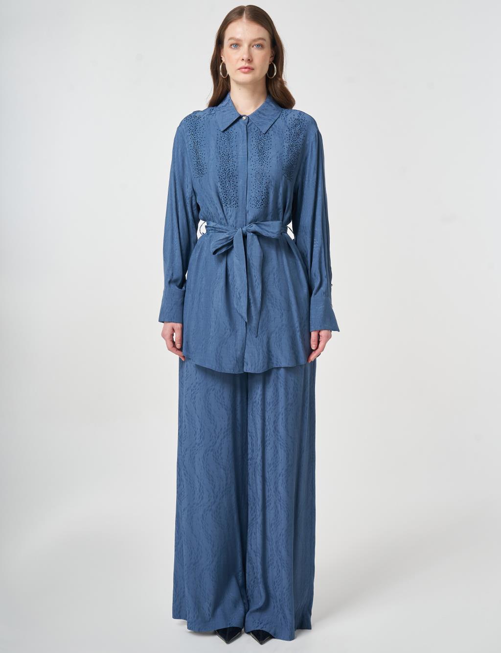 100% Viscose Hotfix Printed Two-Piece Set Indigo