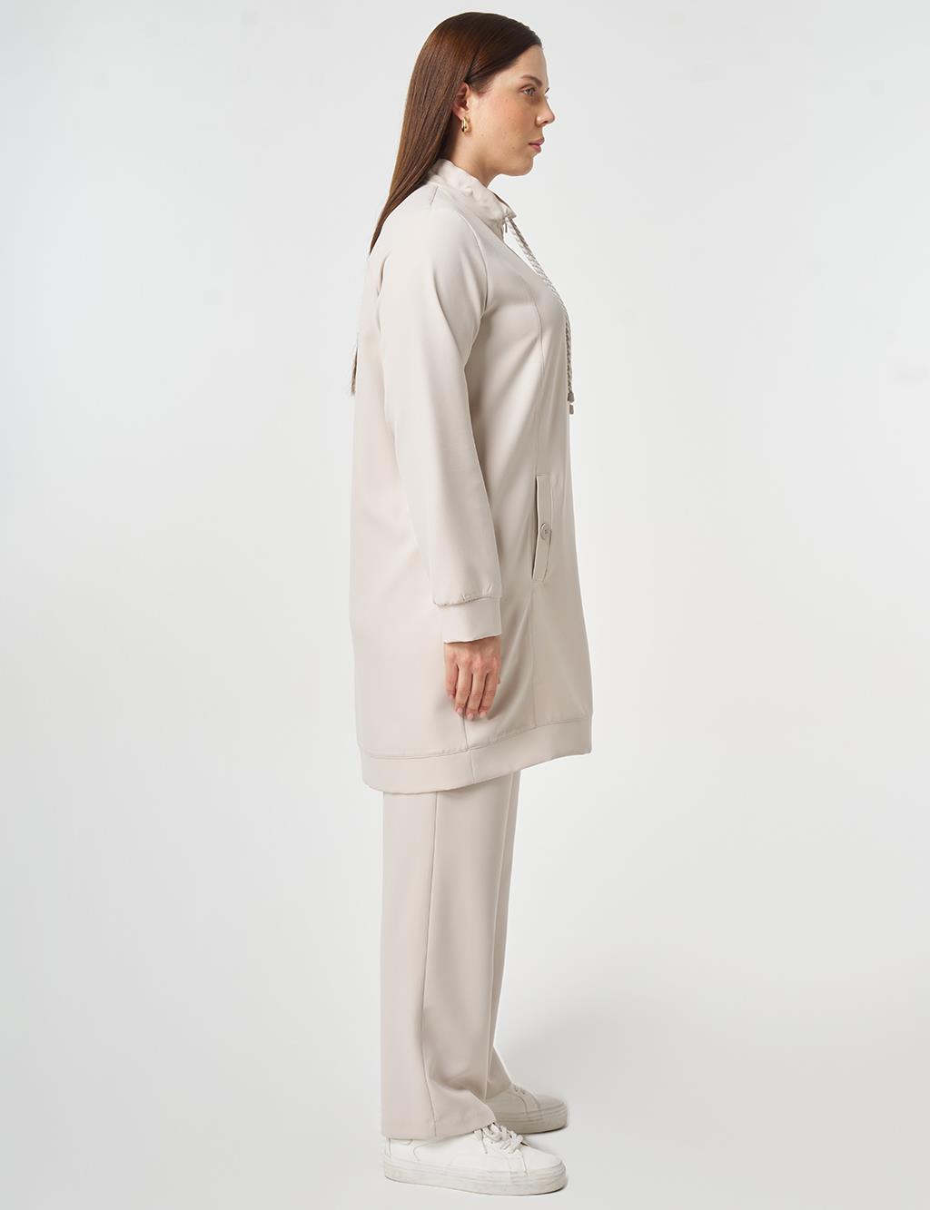 Button Detailed Two-Piece Set Light Gray