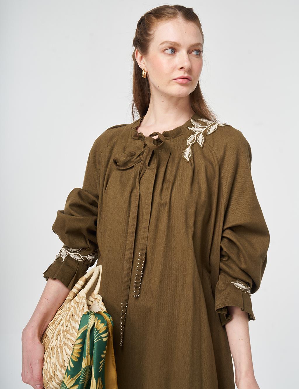 Cuff Detailed Non-Denim Dress Dark Khaki