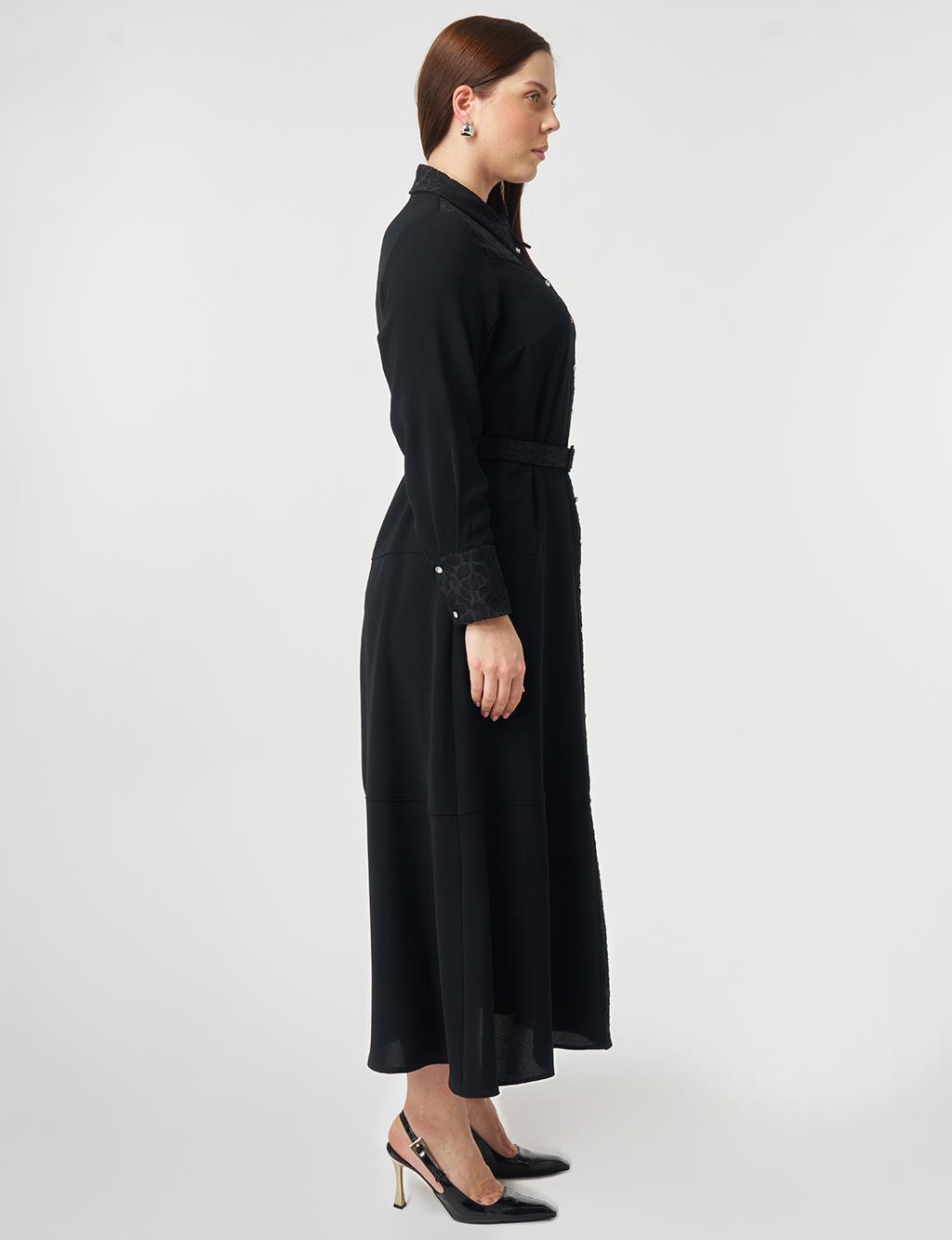 Buckle Detail Crepe Dress Black