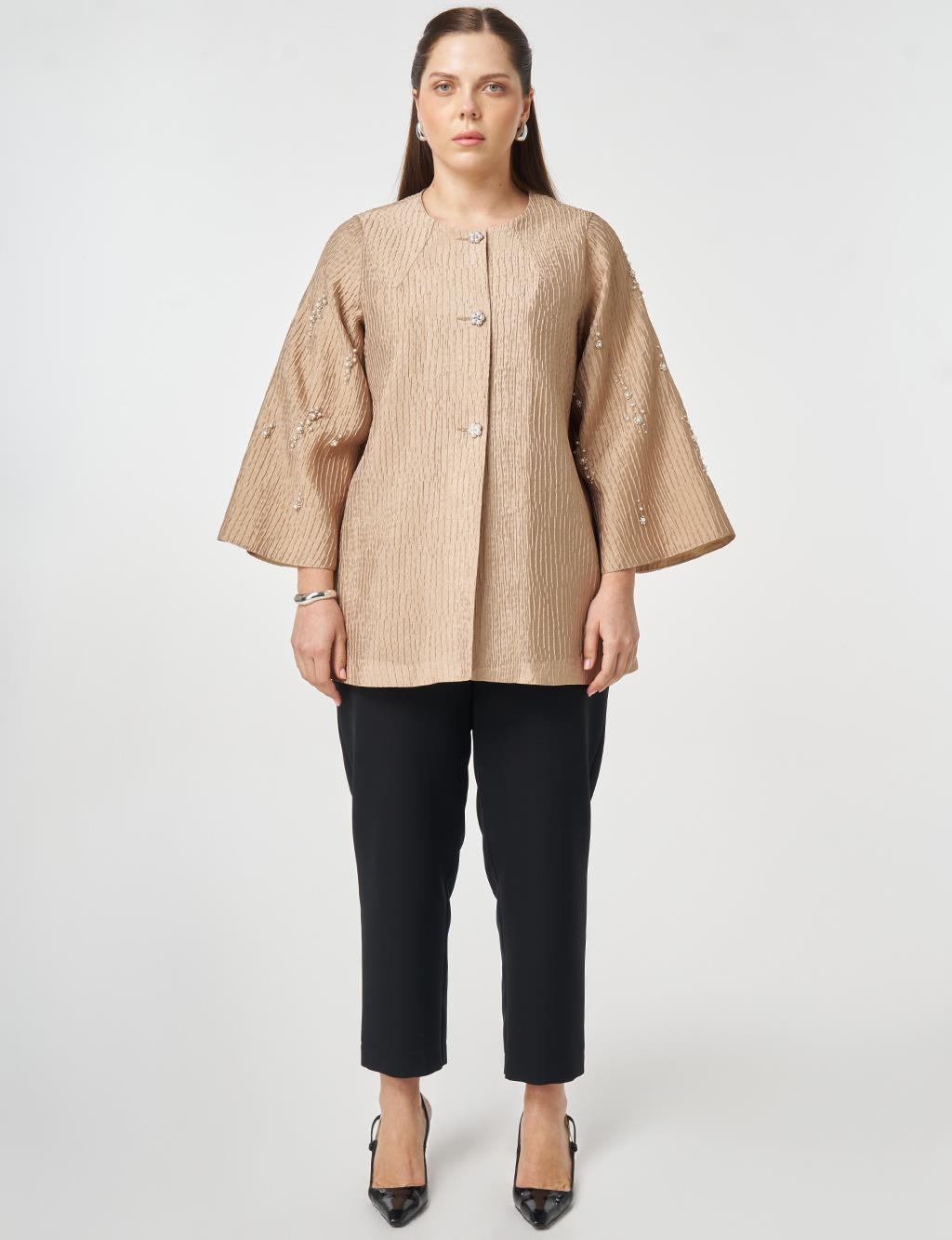 Pearl Button Jacquard Jacket Beige