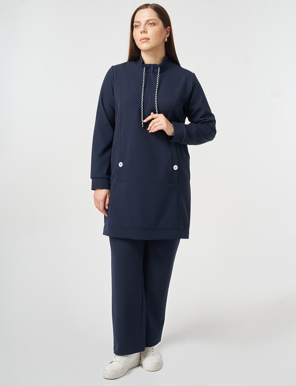 Button Detailed Two-Piece Set Dark Navy