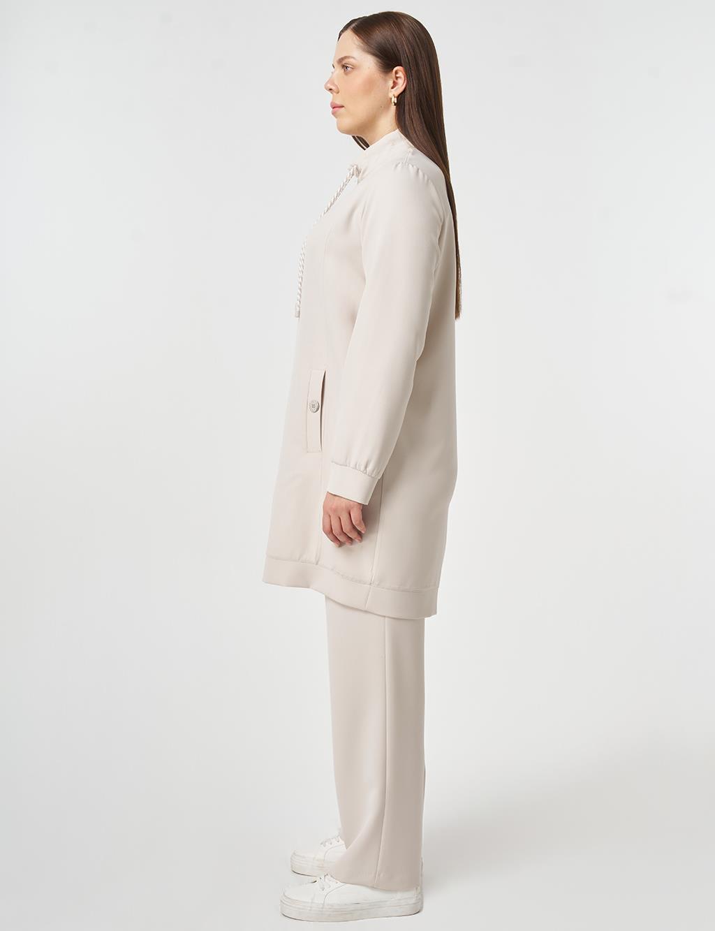 Button Detailed Two-Piece Set Light Gray