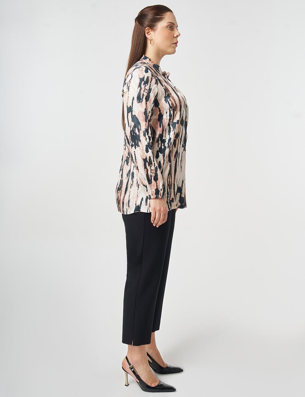 Abstract Pattern Chiffon Blouse Beige