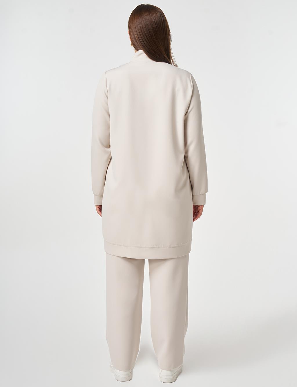 Button Detailed Two-Piece Set Light Gray