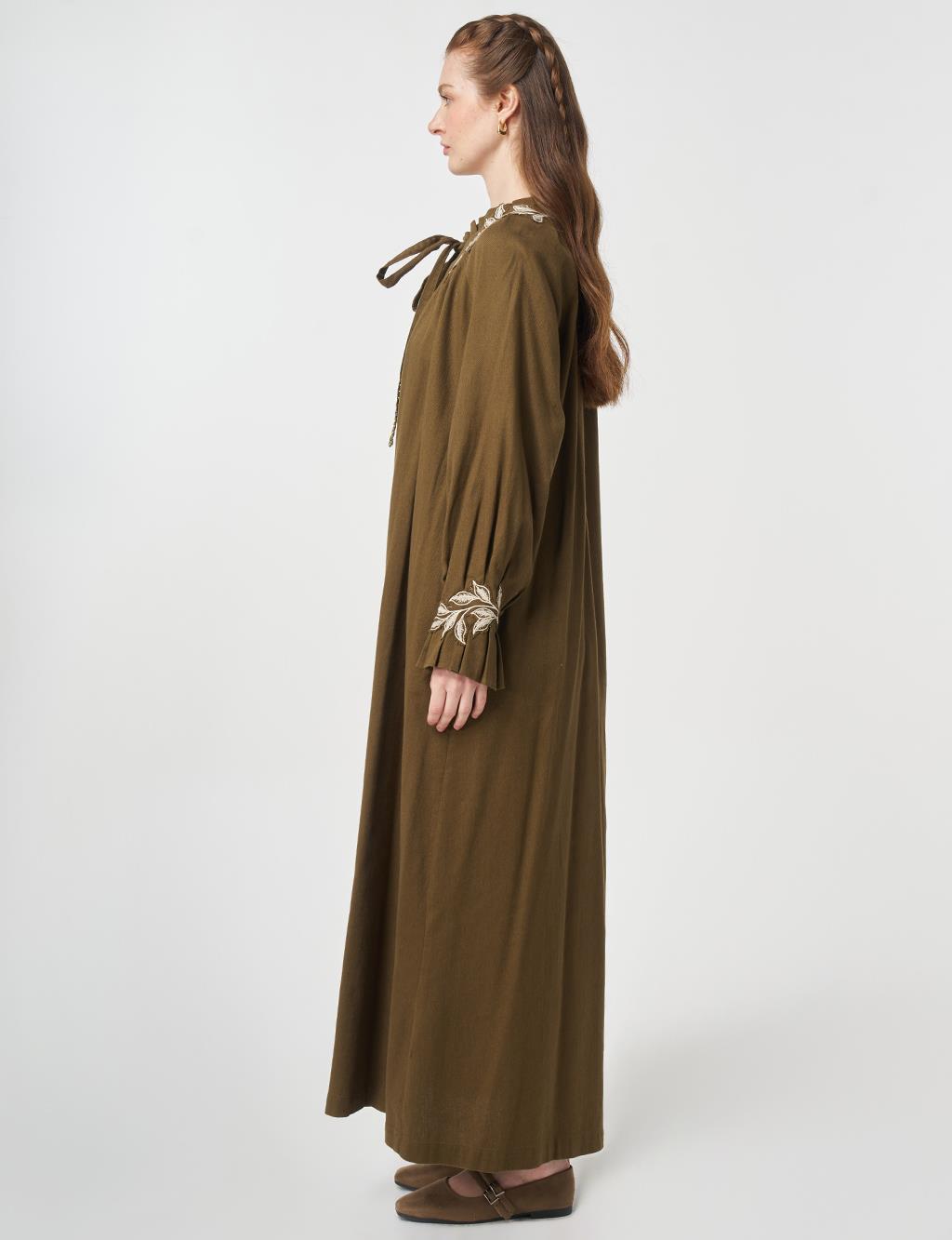 Cuff Detailed Non-Denim Dress Dark Khaki