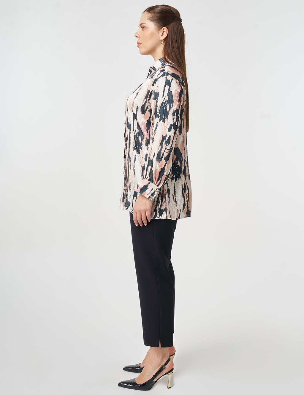 Abstract Pattern Chiffon Tunic Beige