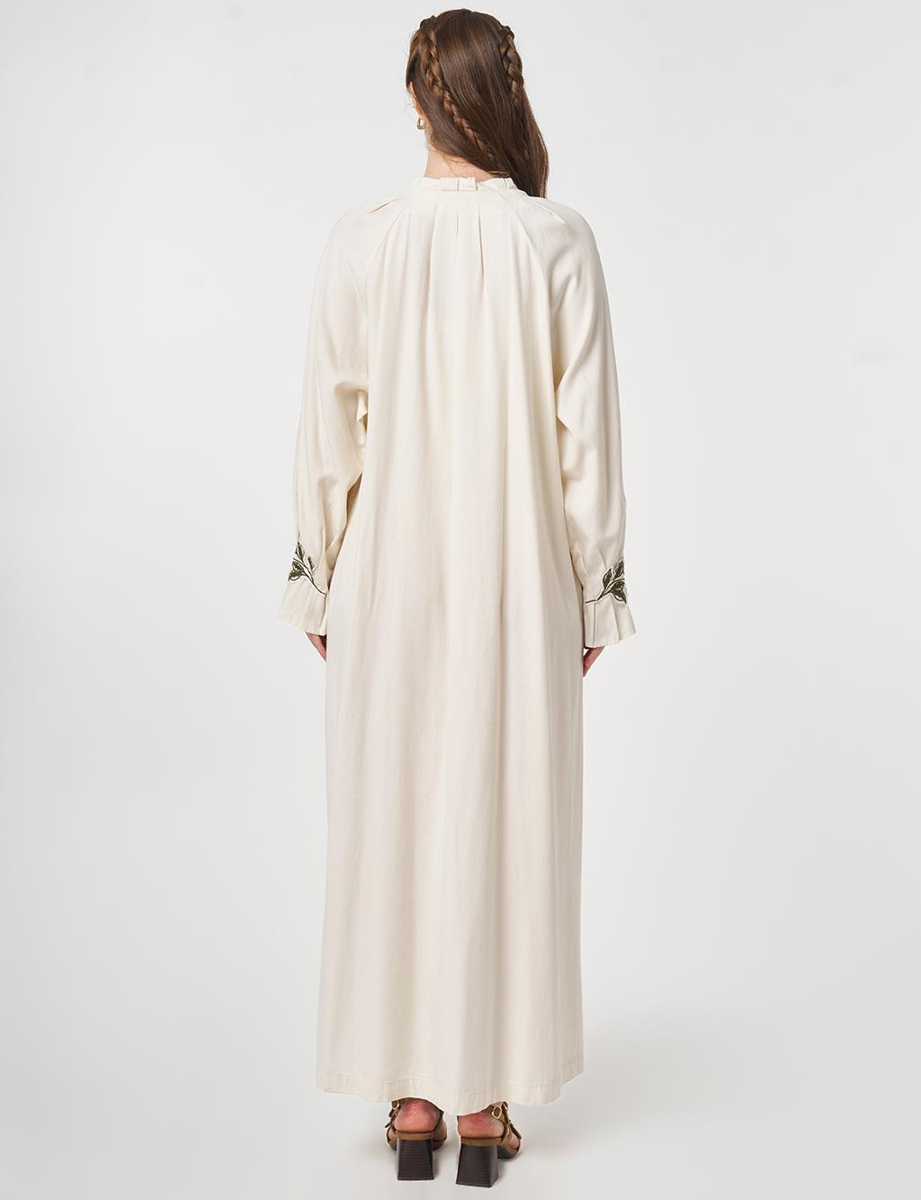 Cuff Detailed Lyocell Cotton Dress Cream