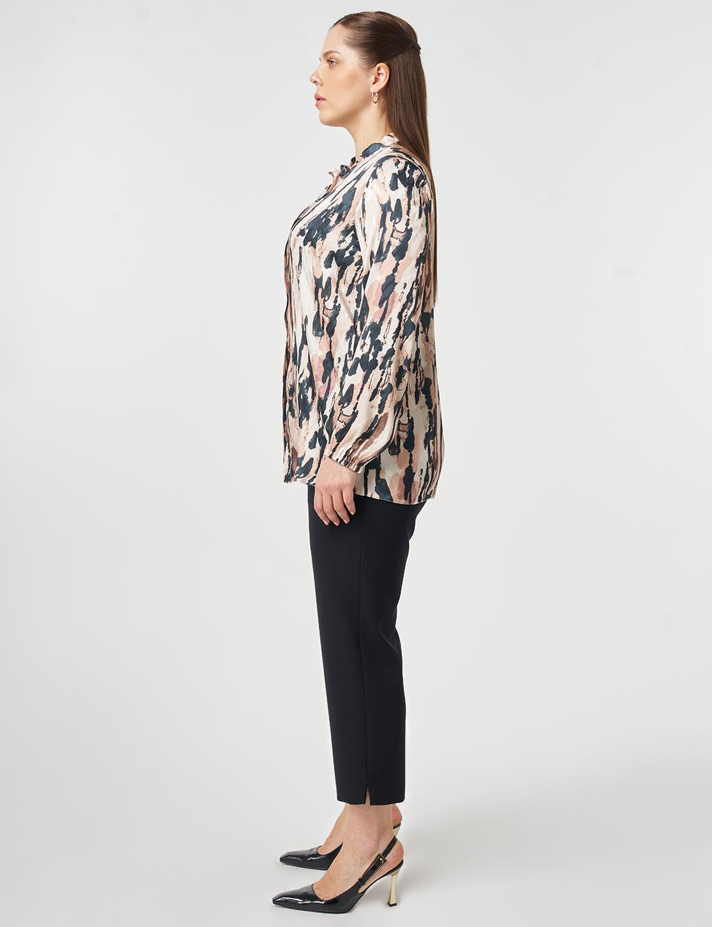 Abstract Pattern Chiffon Blouse Beige