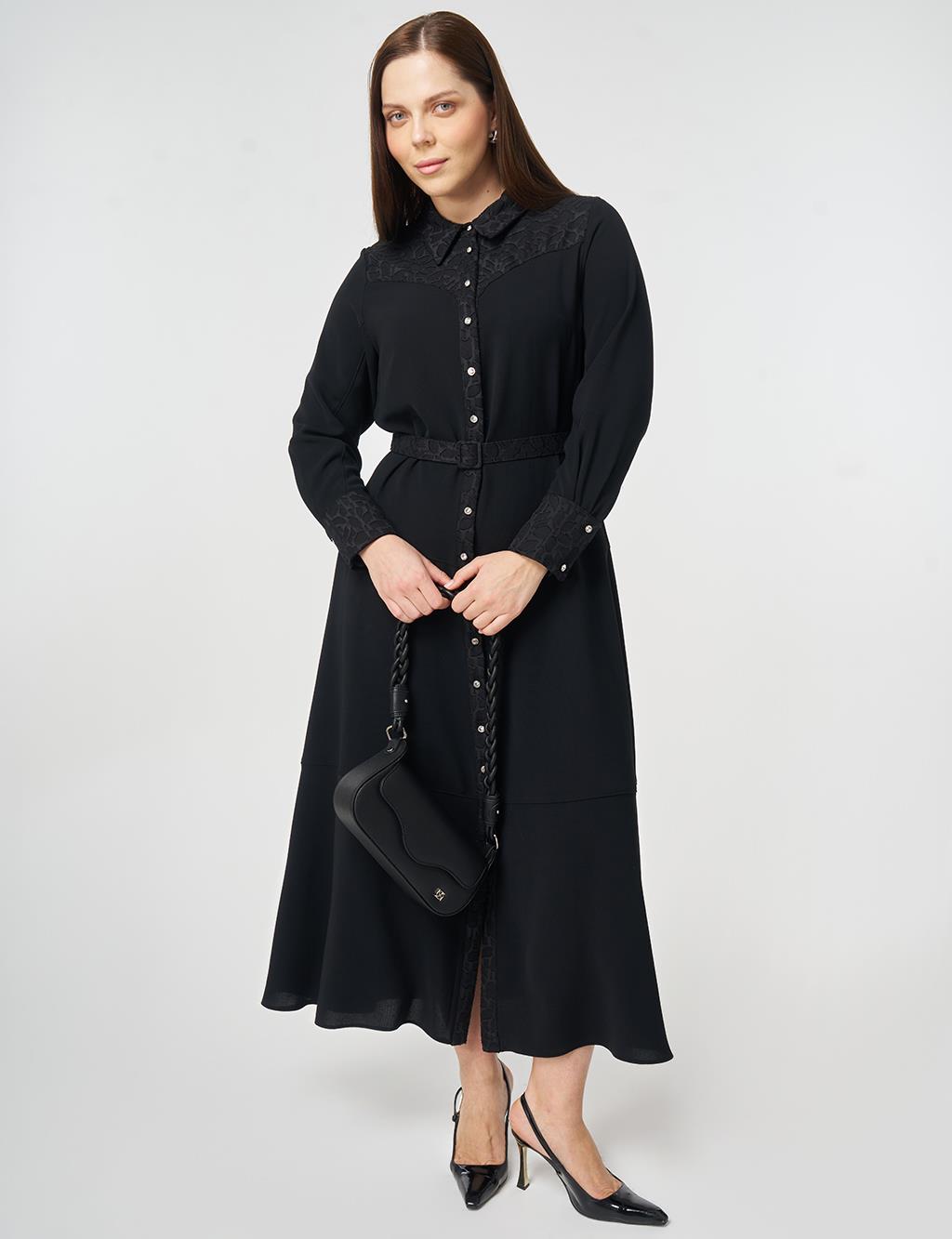 Buckle Detail Crepe Dress Black