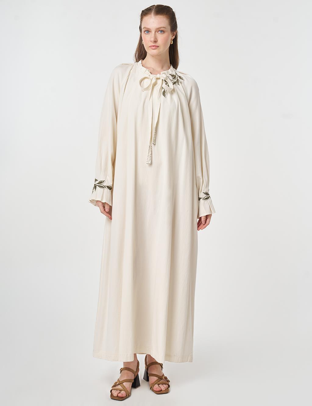 Cuff Detailed Lyocell Cotton Dress Cream