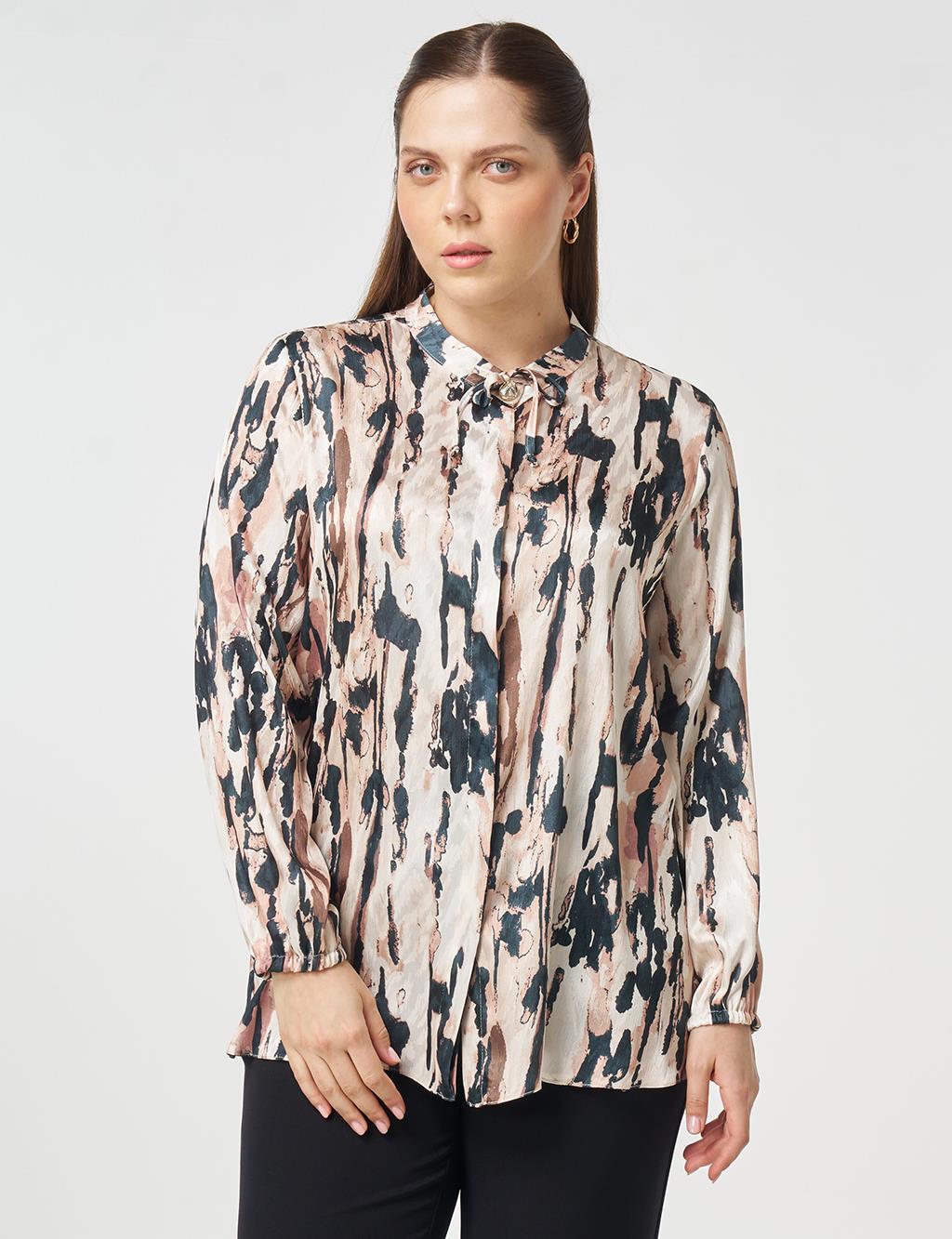 Abstract Pattern Chiffon Blouse Beige