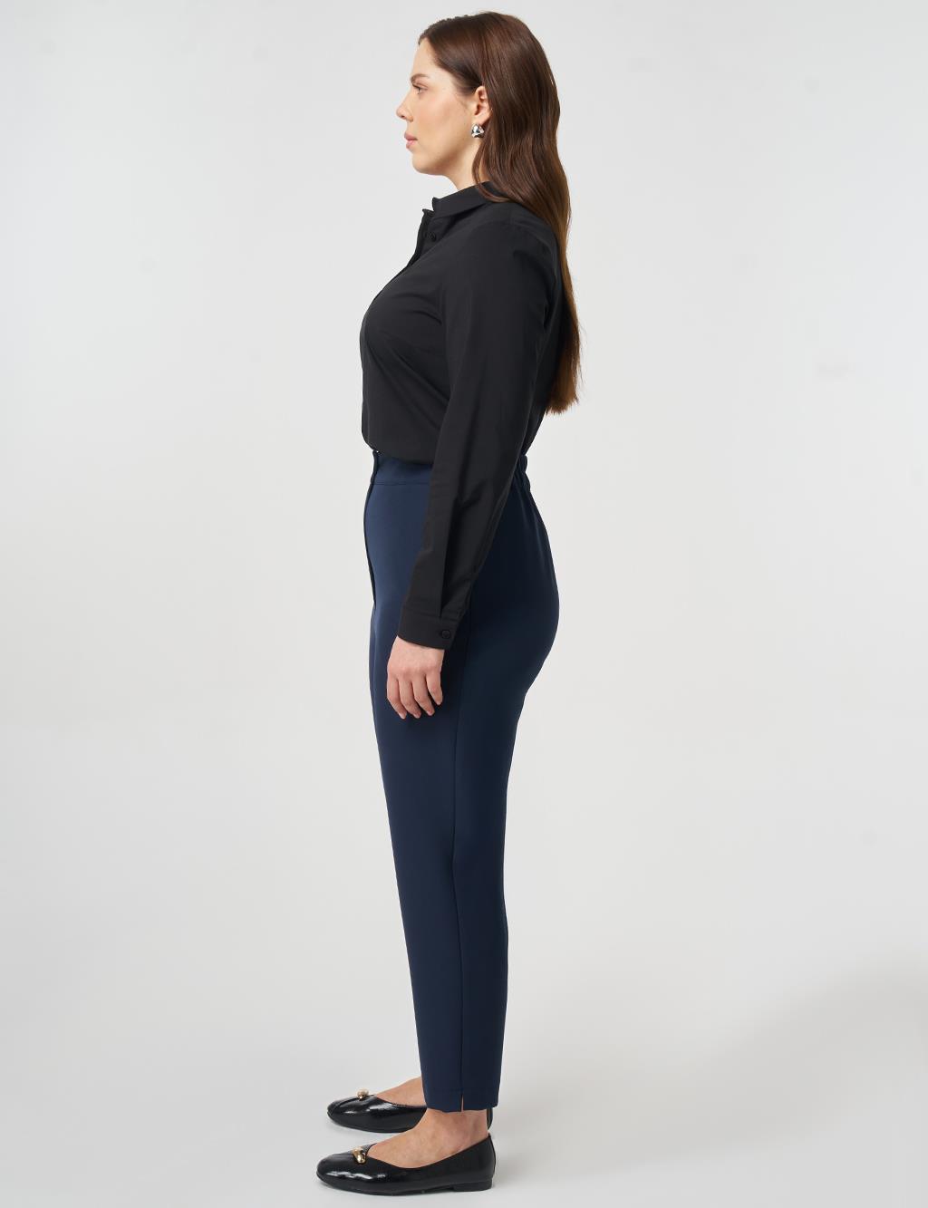 Bel Lastikli Dar Paça Pantolon Koyu Lacivert