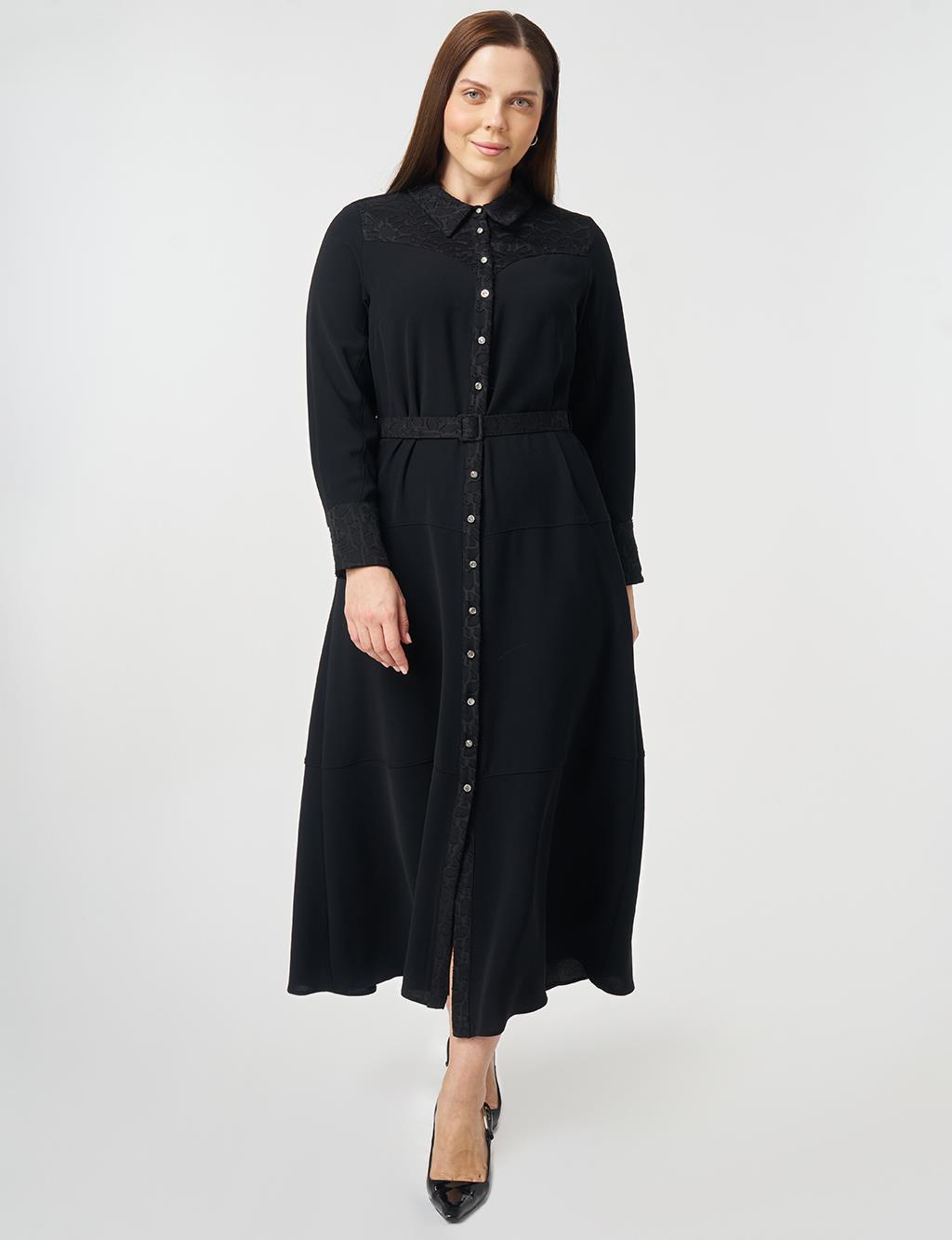Buckle Detail Crepe Dress Black
