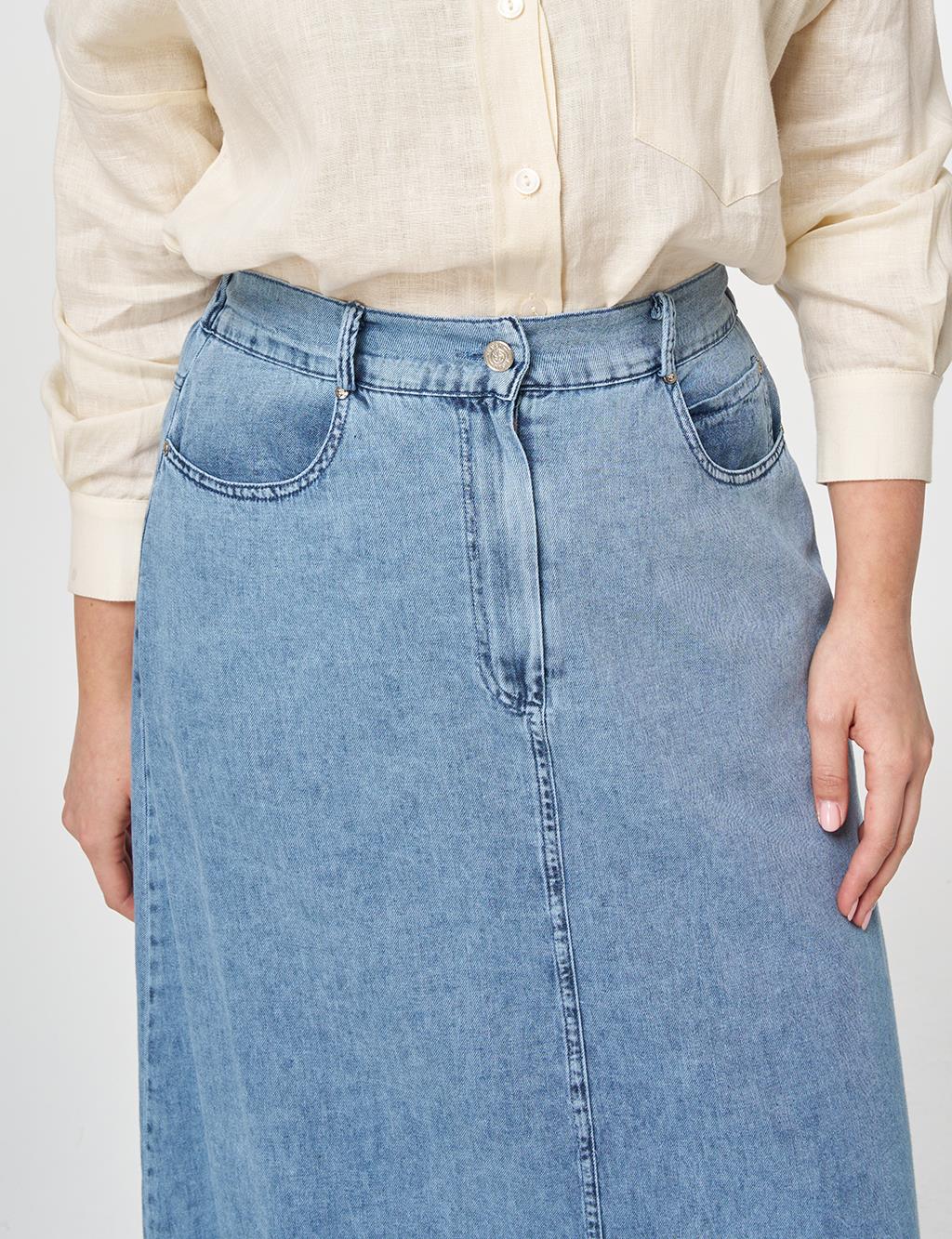 Washed Denim Skirt Blue