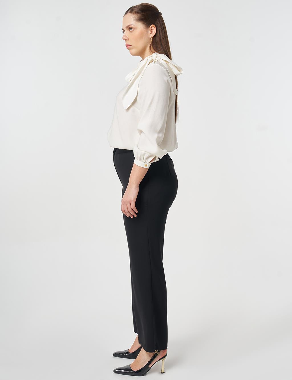 Elastic Waist Wide Leg Trousers Black