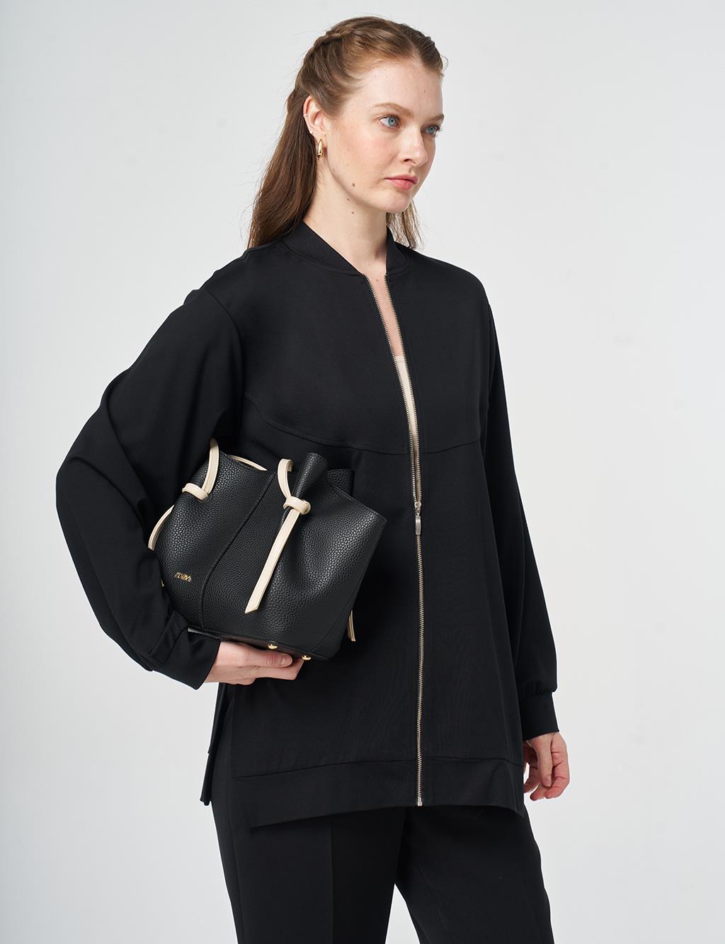 Zipper Closure College Collar Jacket Black