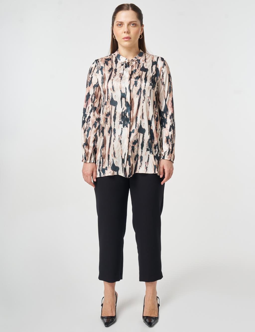 Abstract Pattern Chiffon Blouse Beige