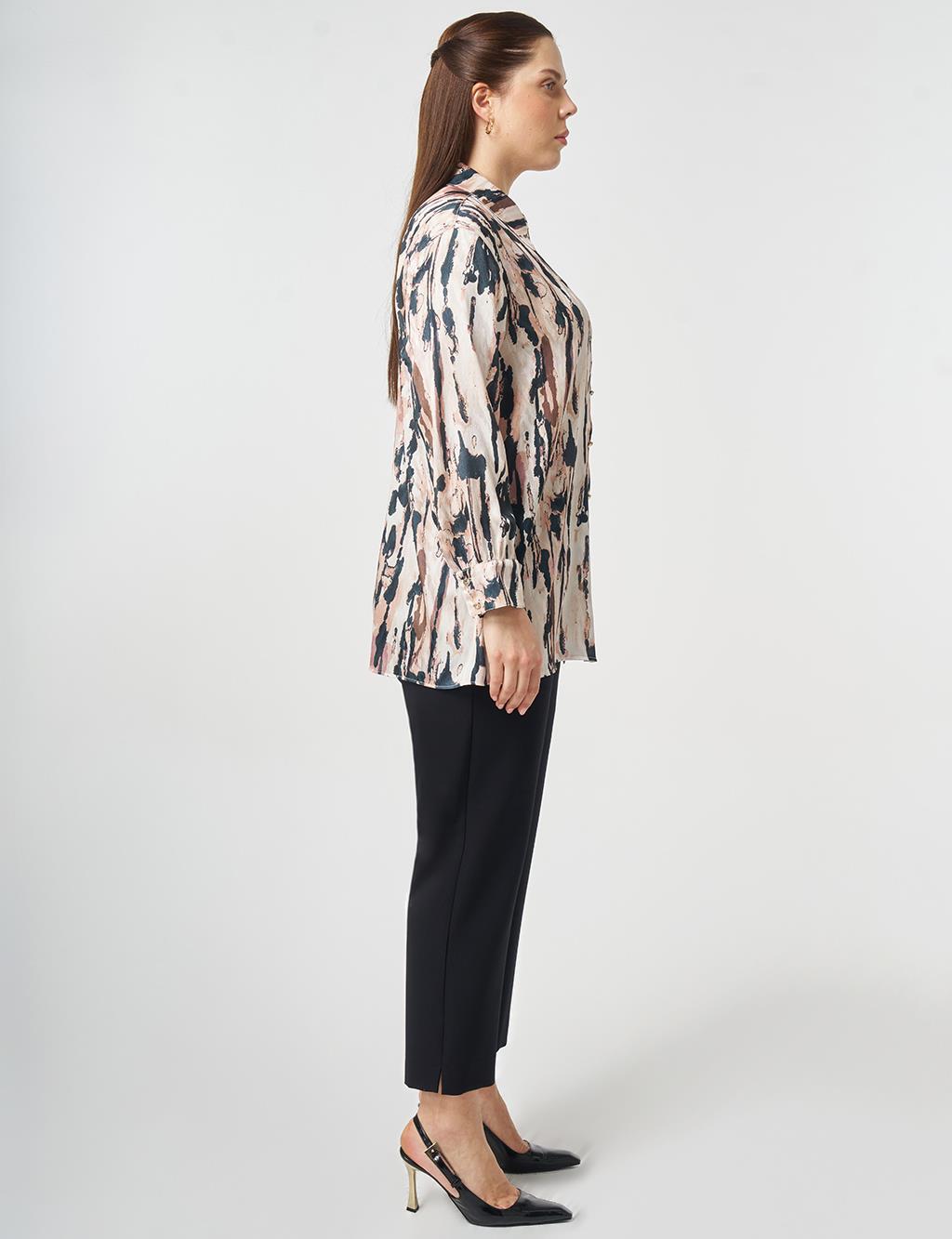 Abstract Pattern Chiffon Tunic Beige