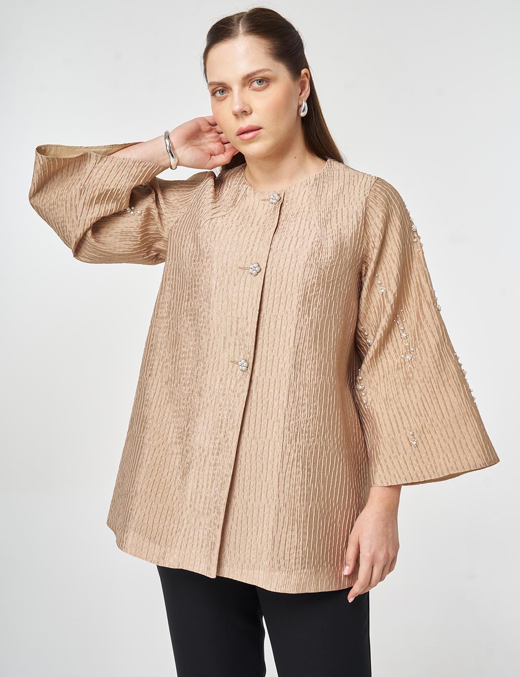 Pearl Button Jacquard Jacket Beige