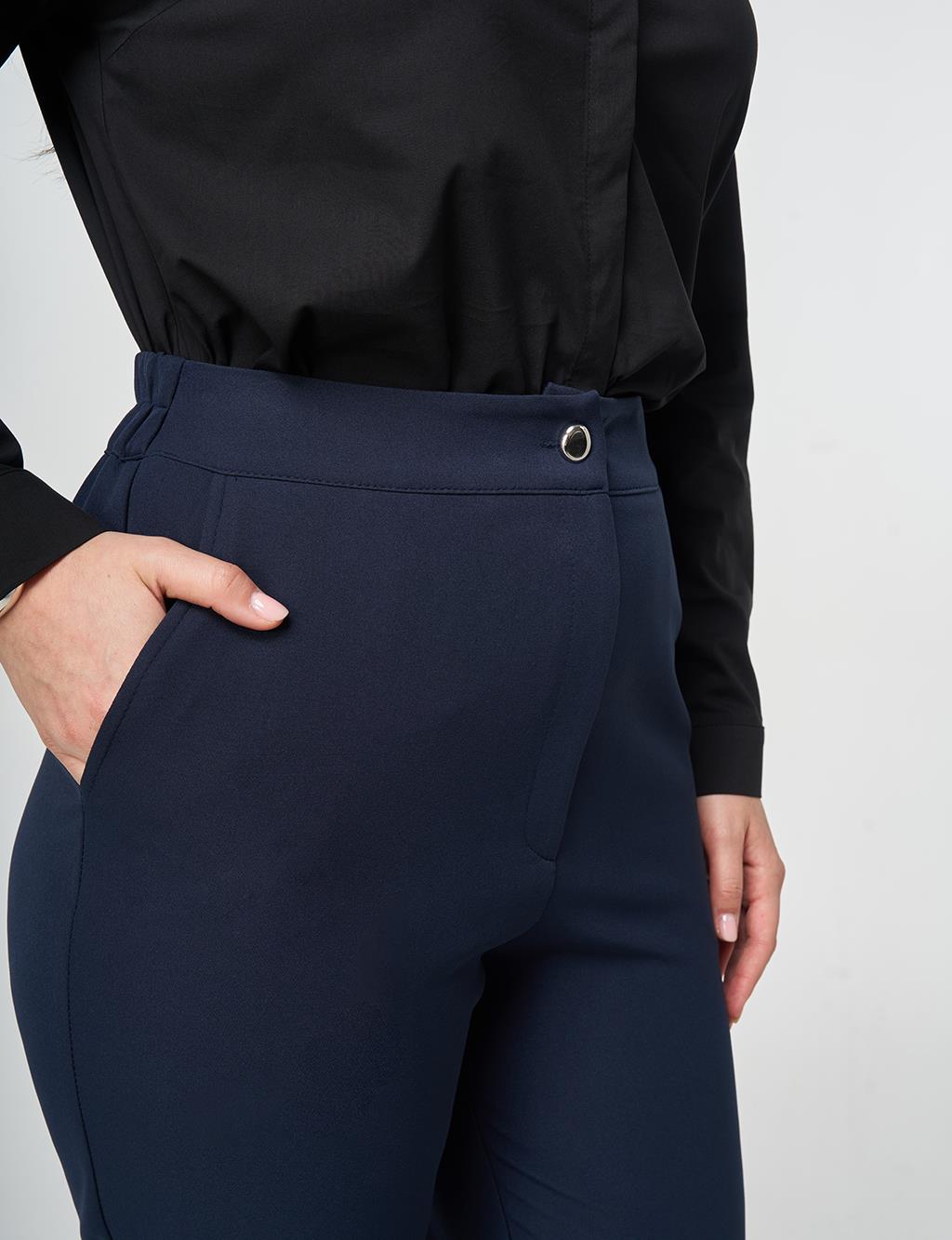 Bel Lastikli Dar Paça Pantolon Koyu Lacivert