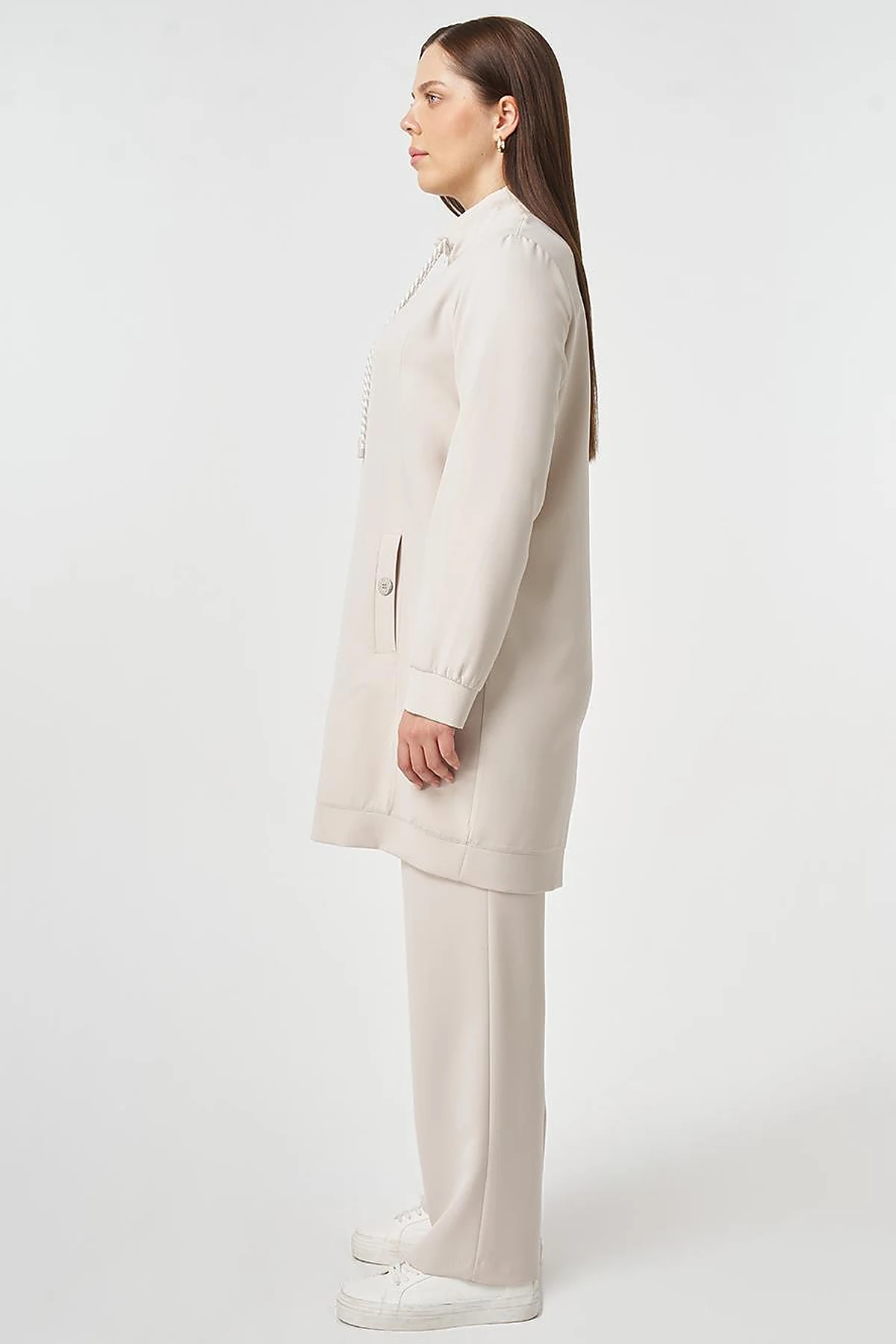 Button Detailed Two-Piece Set Light Gray