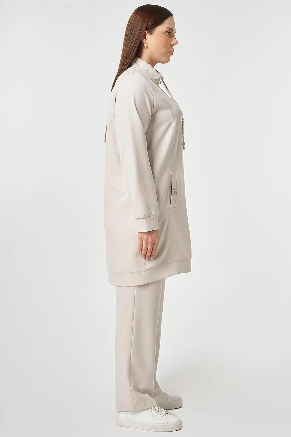 Button Detailed Two-Piece Set Light Gray