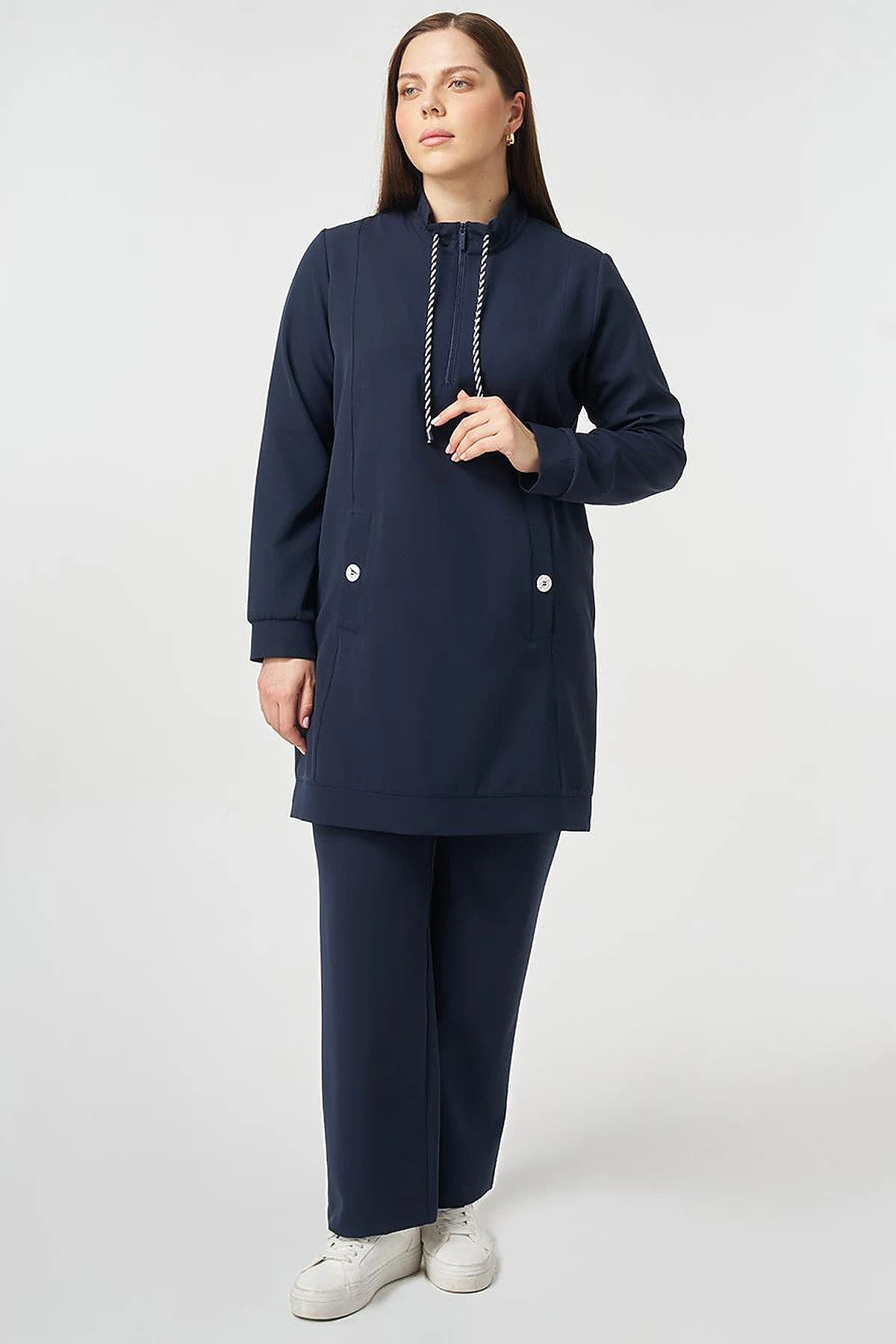 Button Detailed Two-Piece Set Dark Navy