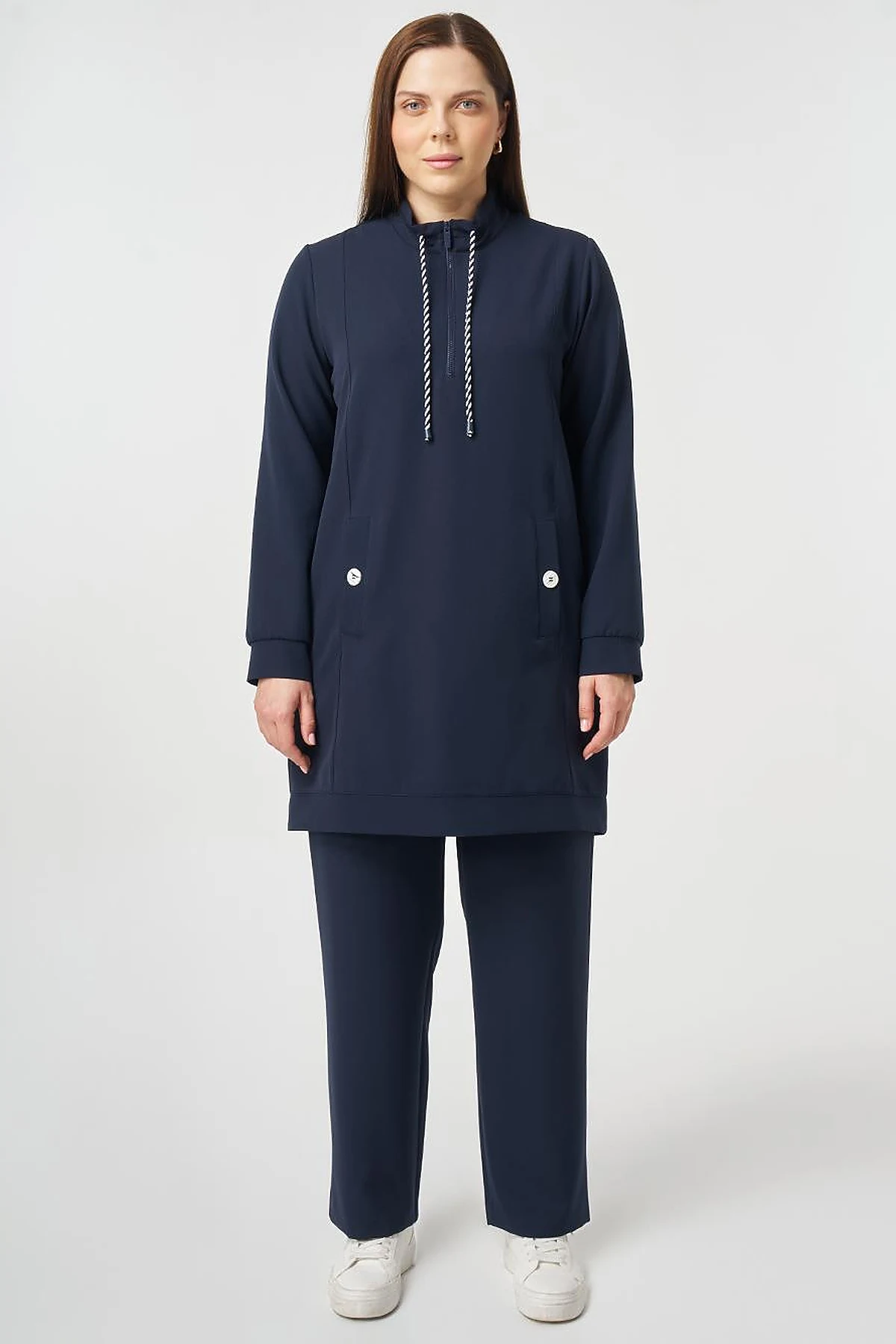 Button Detailed Two-Piece Set Dark Navy