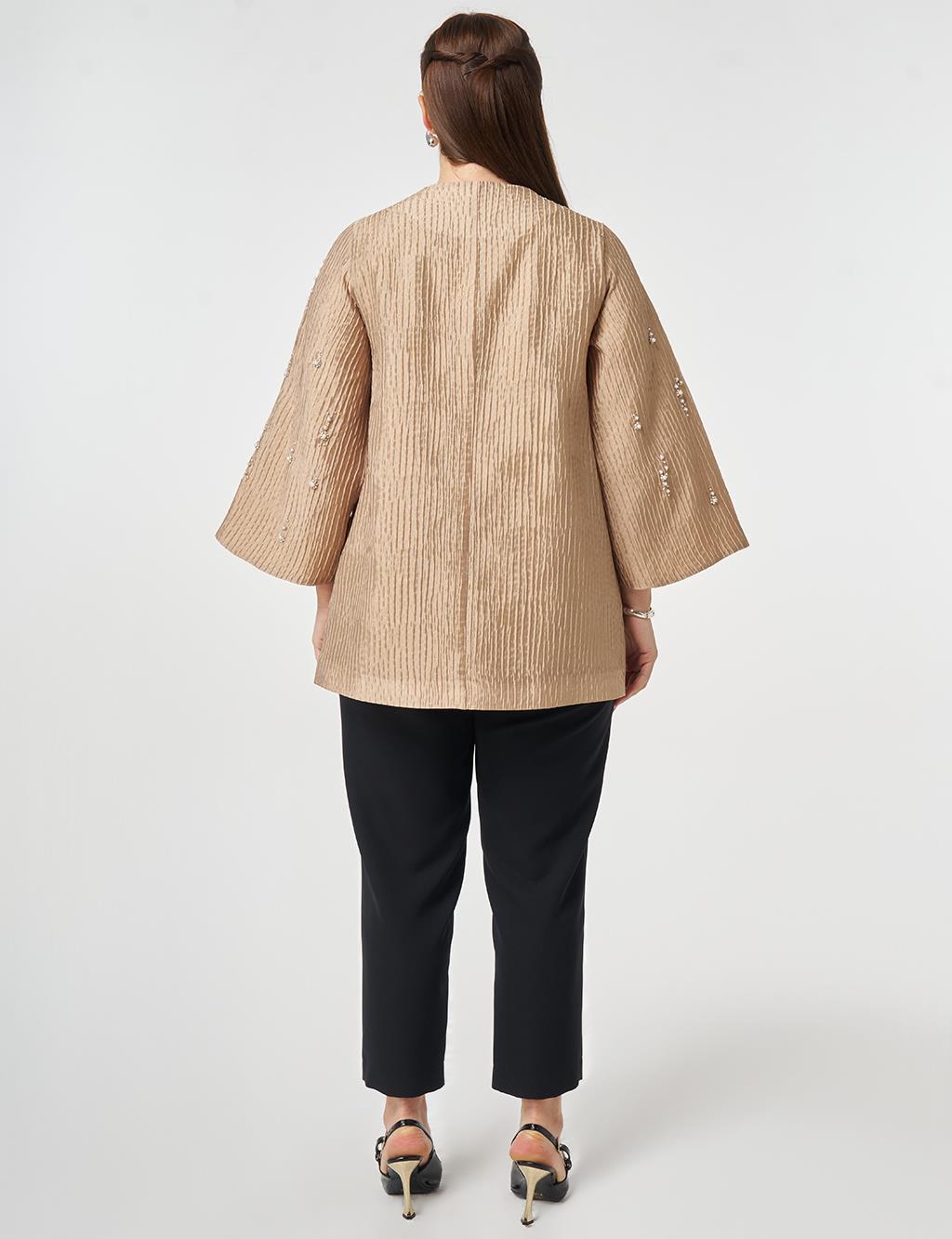 Pearl Button Jacquard Jacket Beige