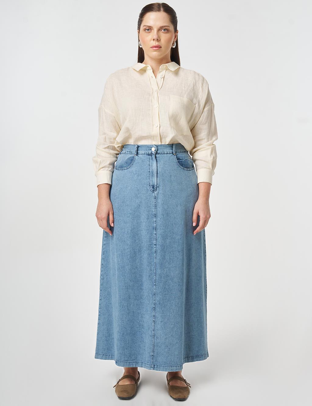 Washed Denim Skirt Blue