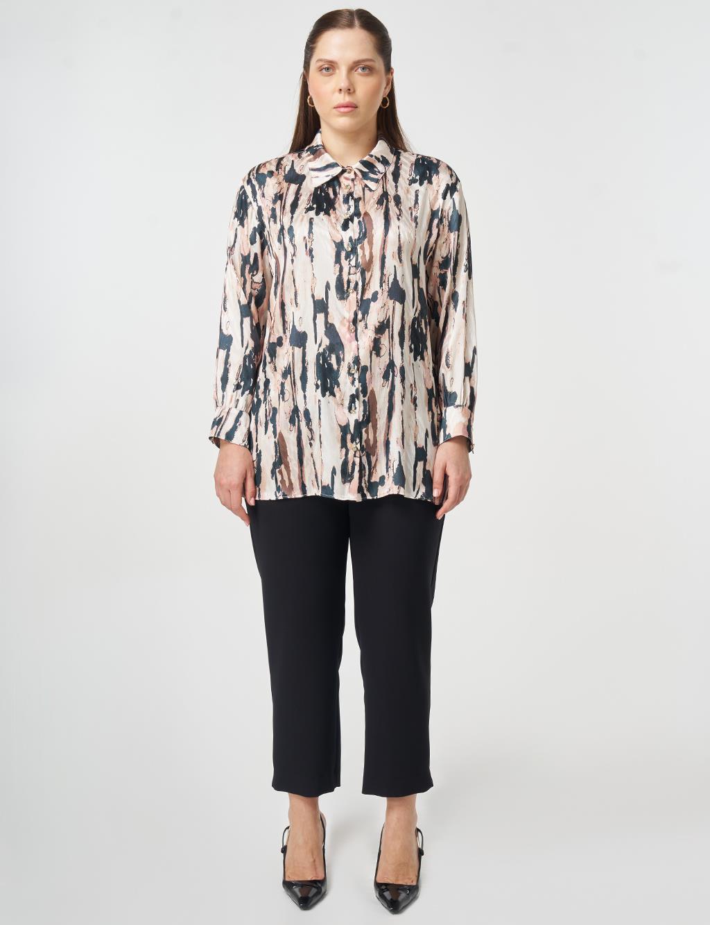 Abstract Pattern Chiffon Tunic Beige