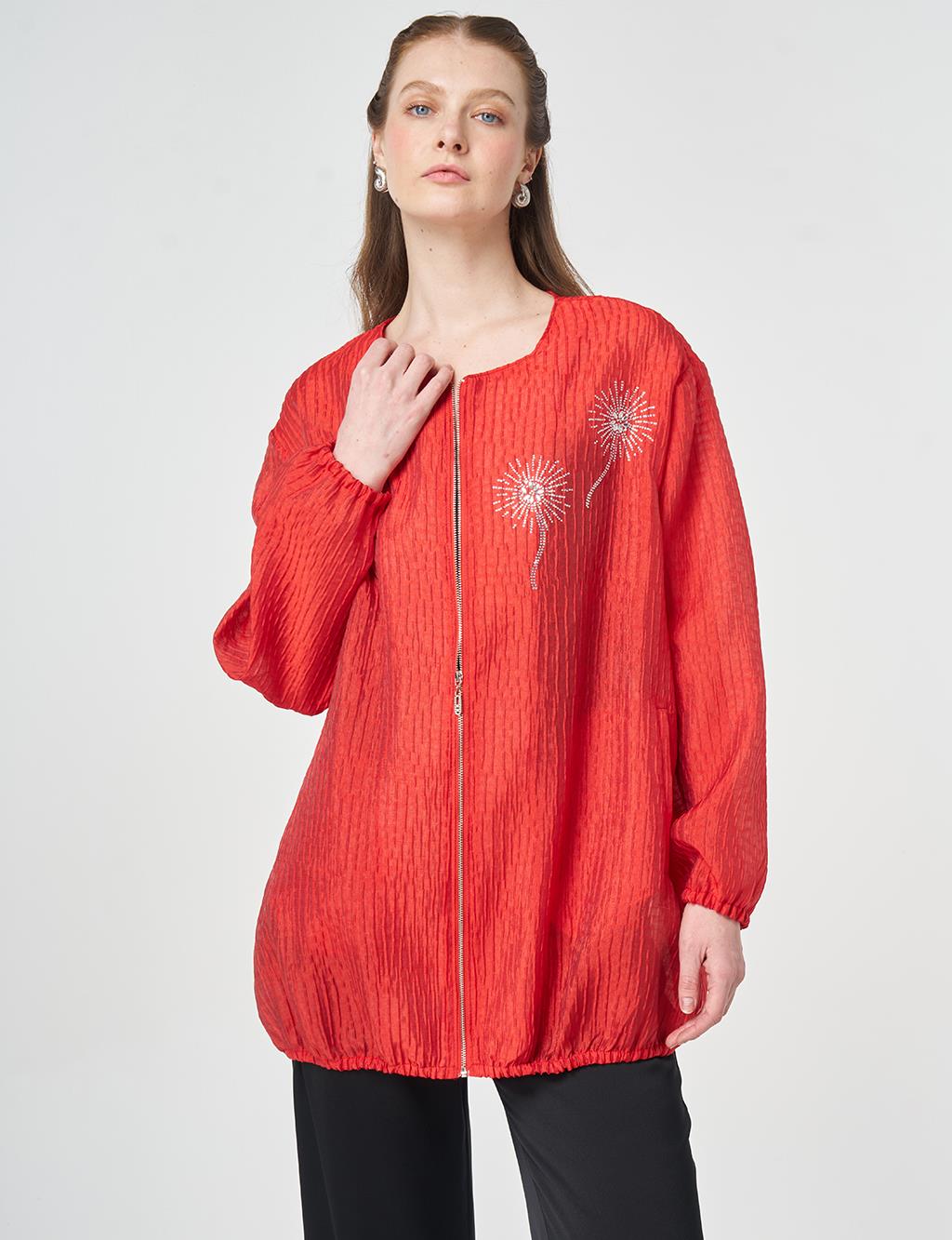 Hotfix Printed Embossed Jacket Red