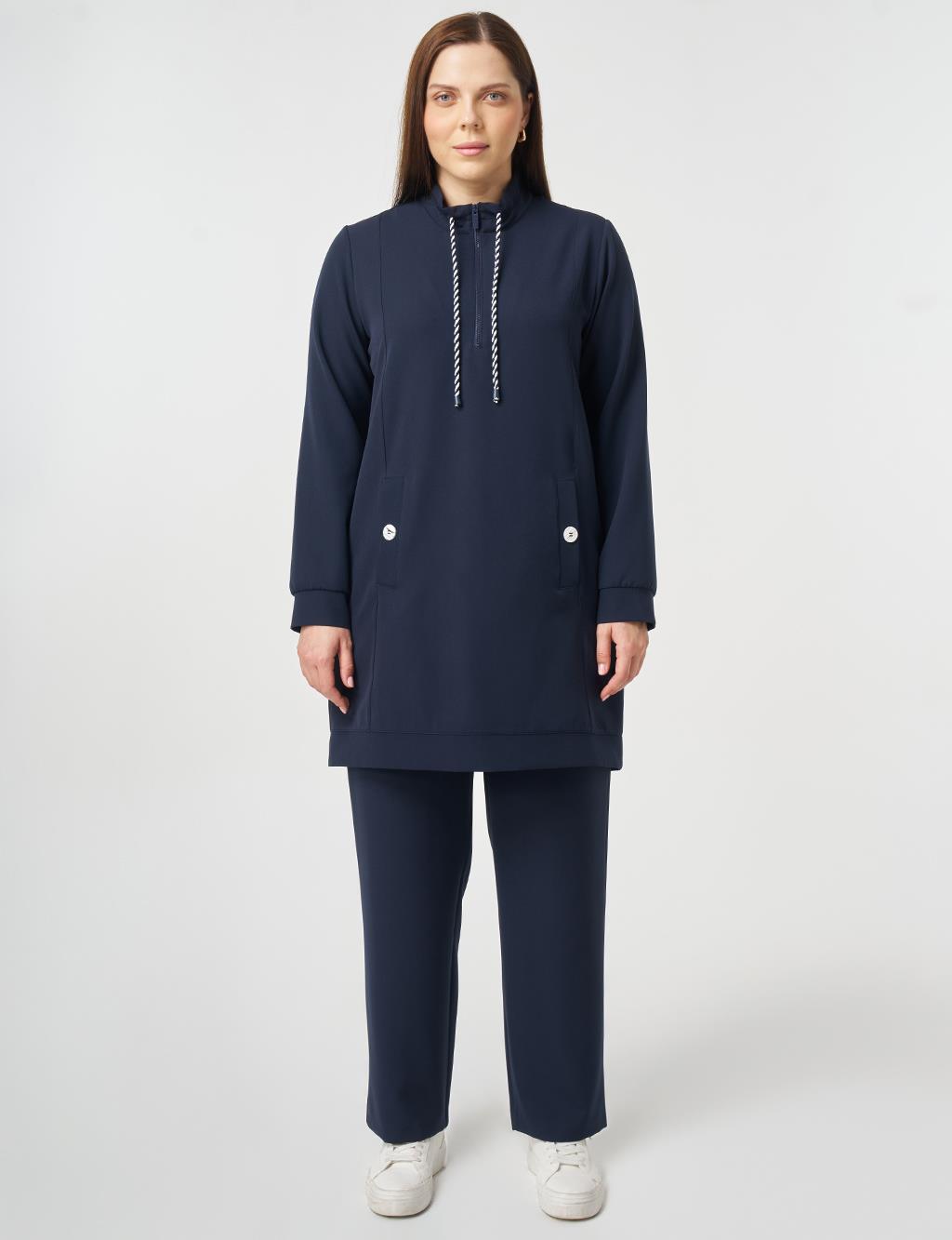 Button Detailed Two-Piece Set Dark Navy