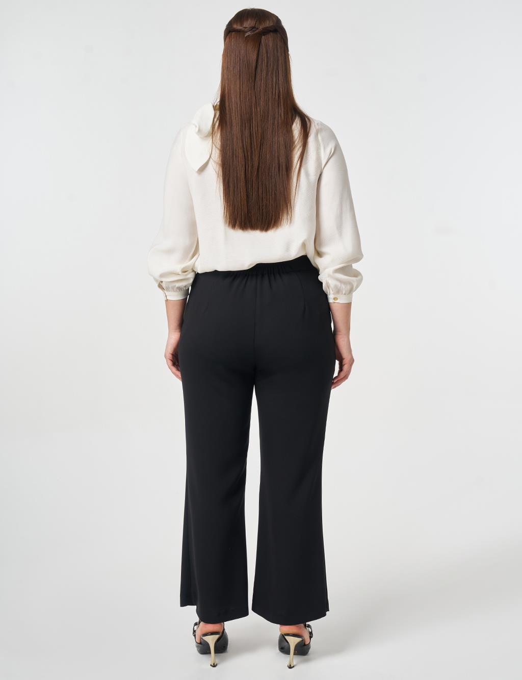 Elastic Waist Wide Leg Trousers Black