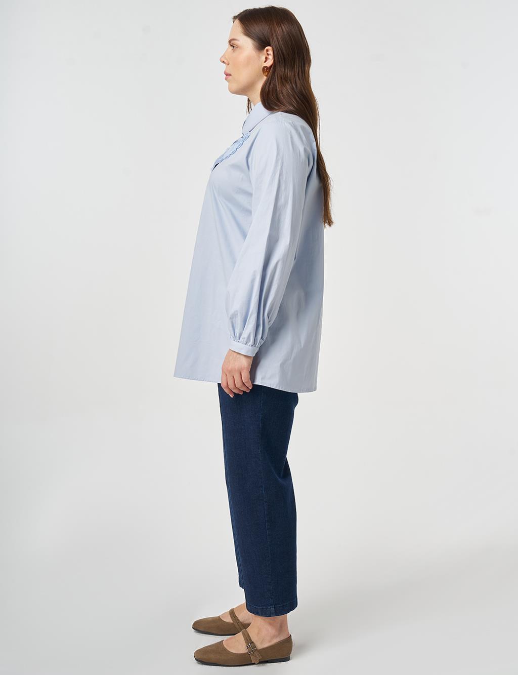 Mesh-Trimmed Baby Collar Blouse Blue