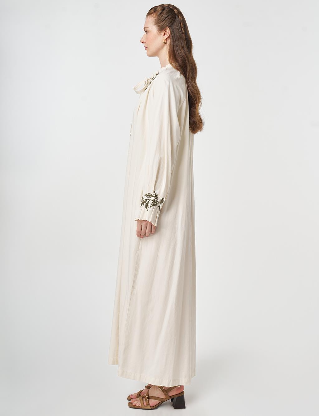 Cuff Detailed Lyocell Cotton Dress Cream