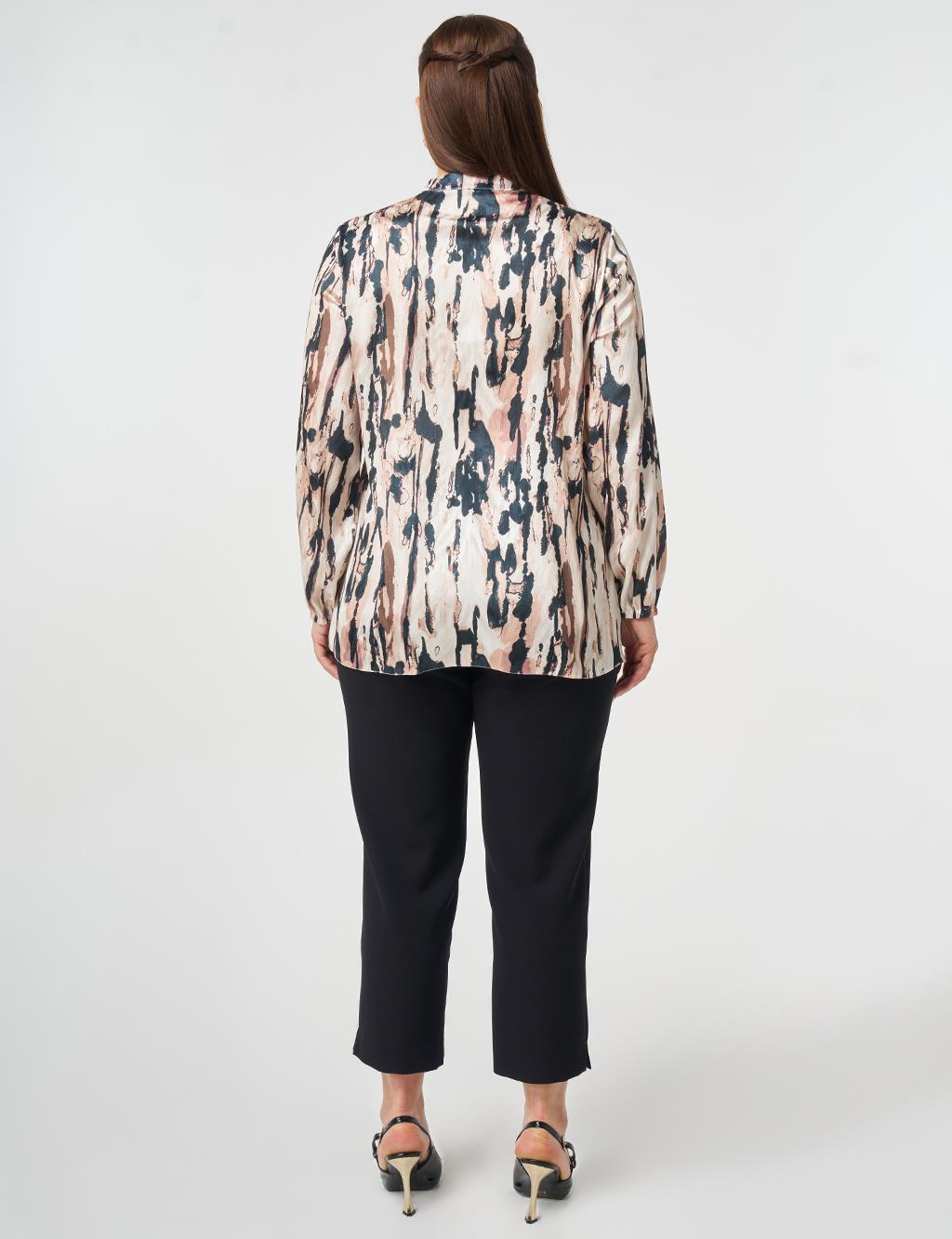 Abstract Pattern Chiffon Blouse Beige
