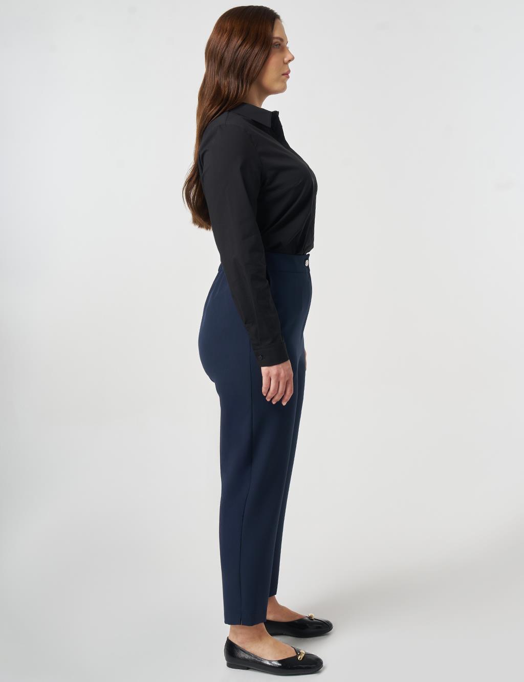 Bel Lastikli Dar Paça Pantolon Koyu Lacivert